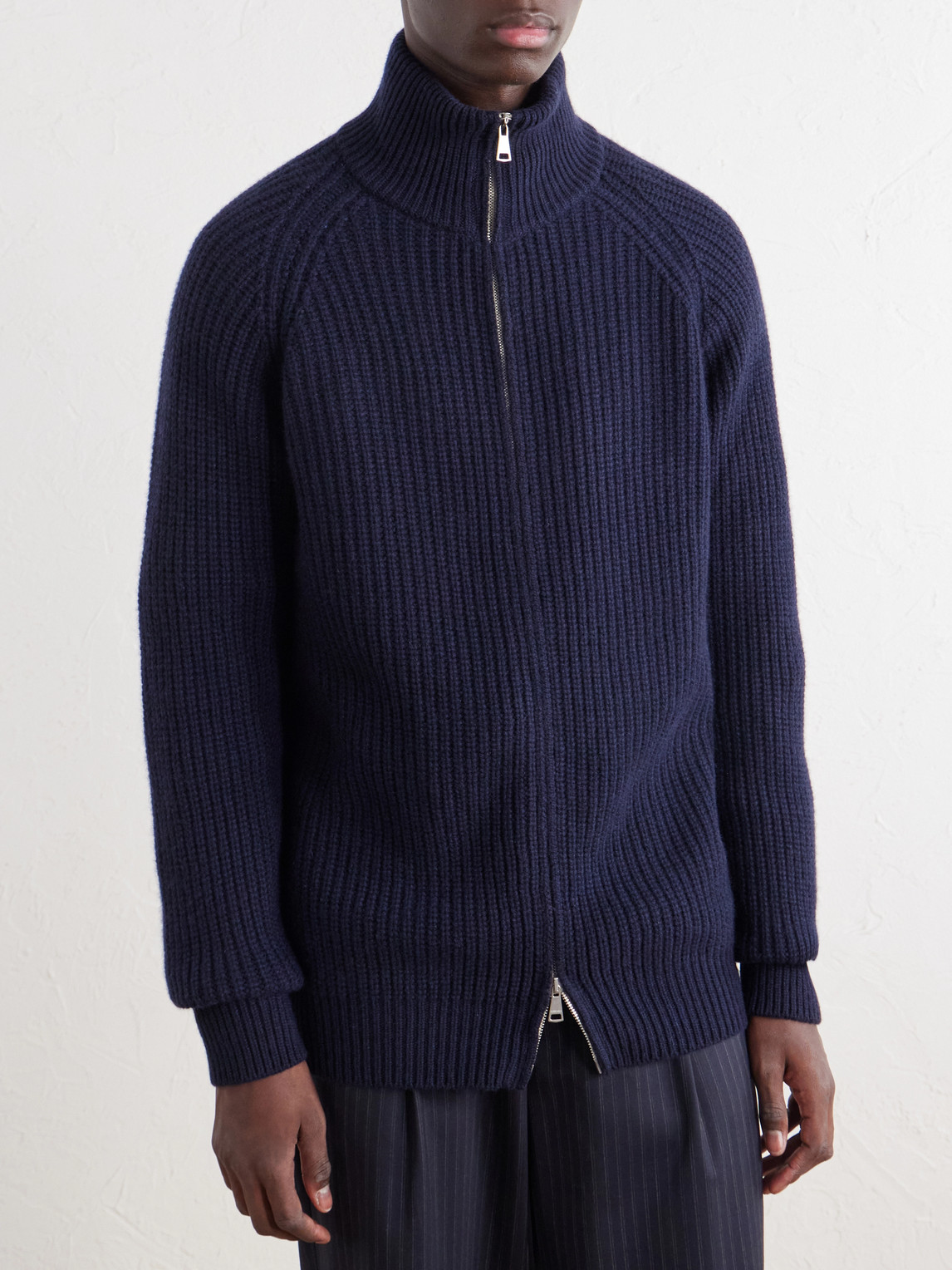 Barracuda Ribbed-Knit Cashmere Zip-Up Sweater