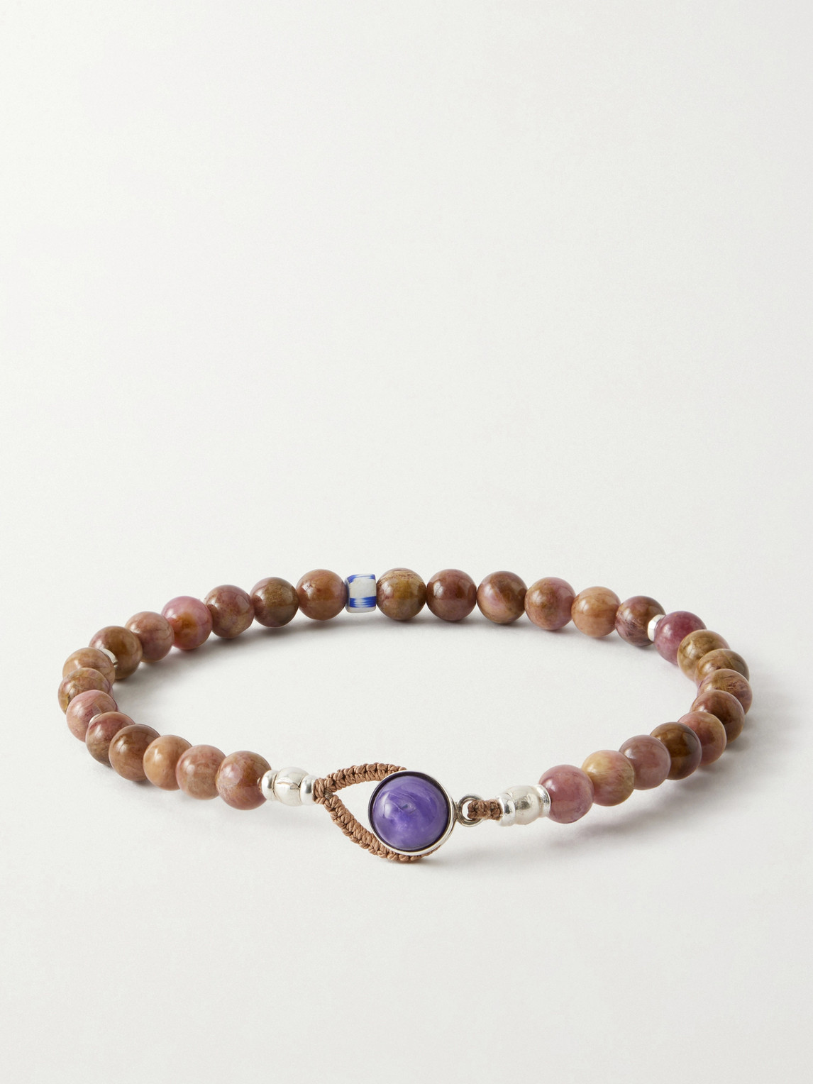  Mikia - Circle8 Sterling Silver, Tourmaline Cat's Eye And Charoite Beaded Bracelet - Men - Brown - M 