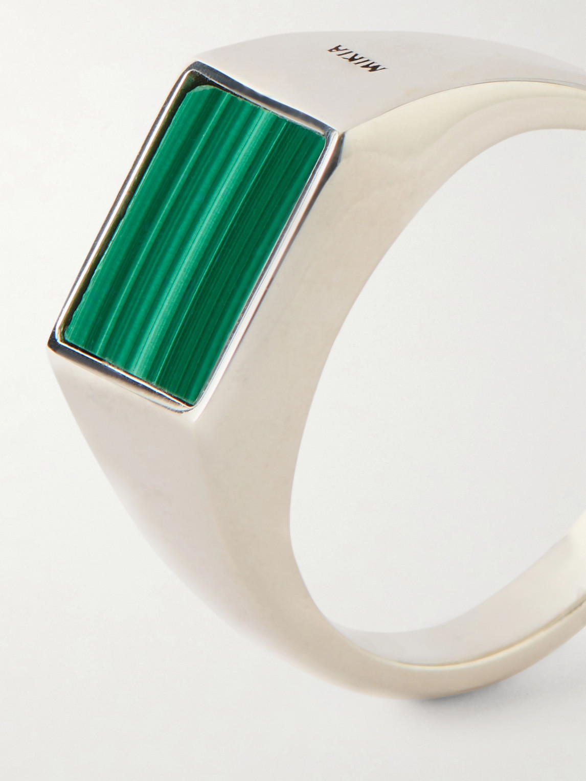  Mikia - Rectangle Sterling Silver Malachite Ring - Men - Green - 15 