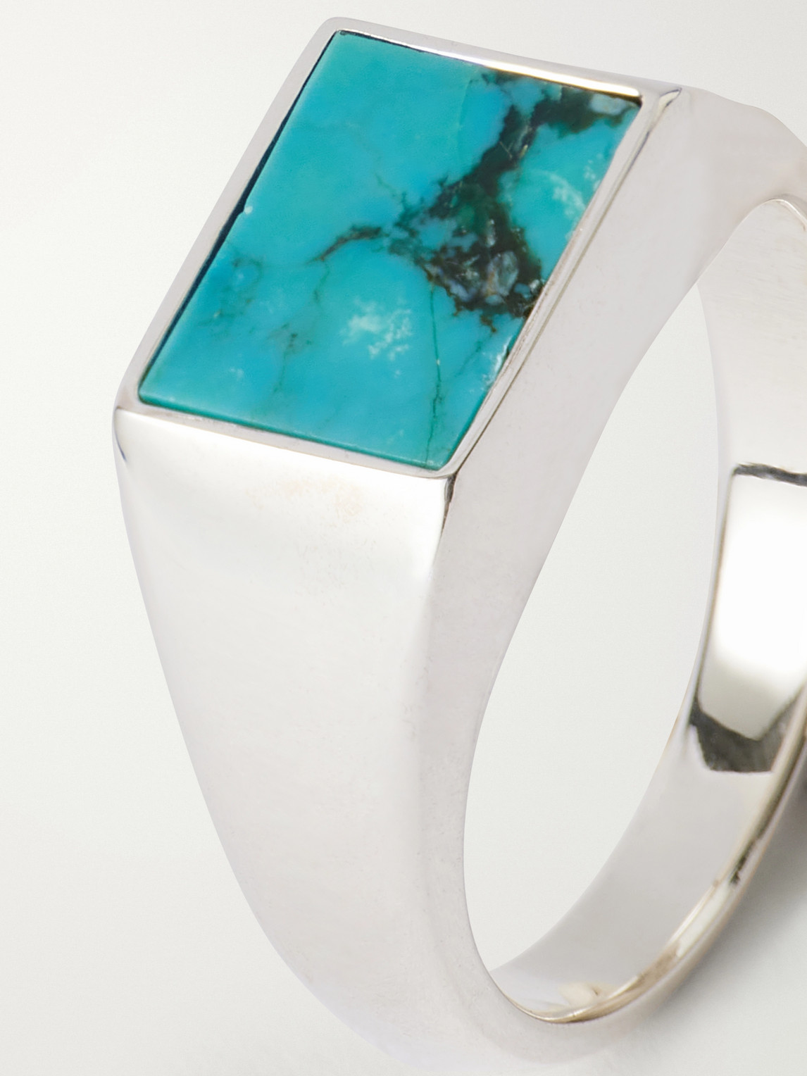  Mikia - Rectangle Sterling Silver Turquoise Ring - Men - Blue - 15 