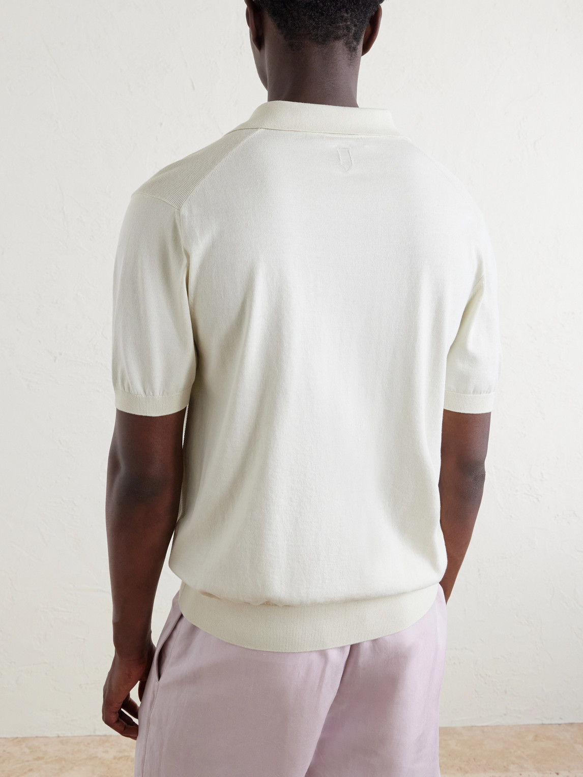 Canali Cotton And Silk-blend Polo Shirt In Neutral