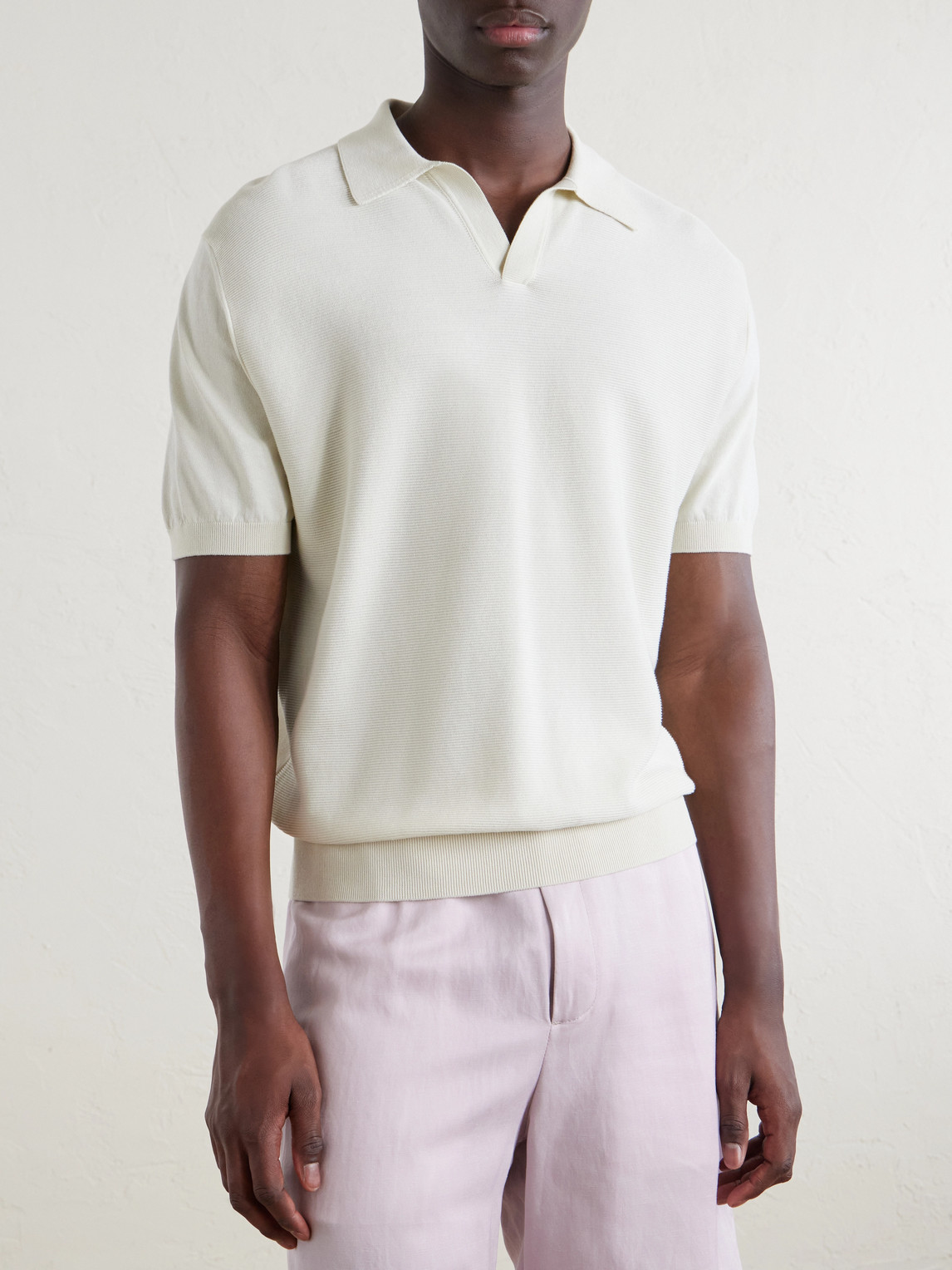 Canali Cotton And Silk-blend Polo Shirt In Neutral