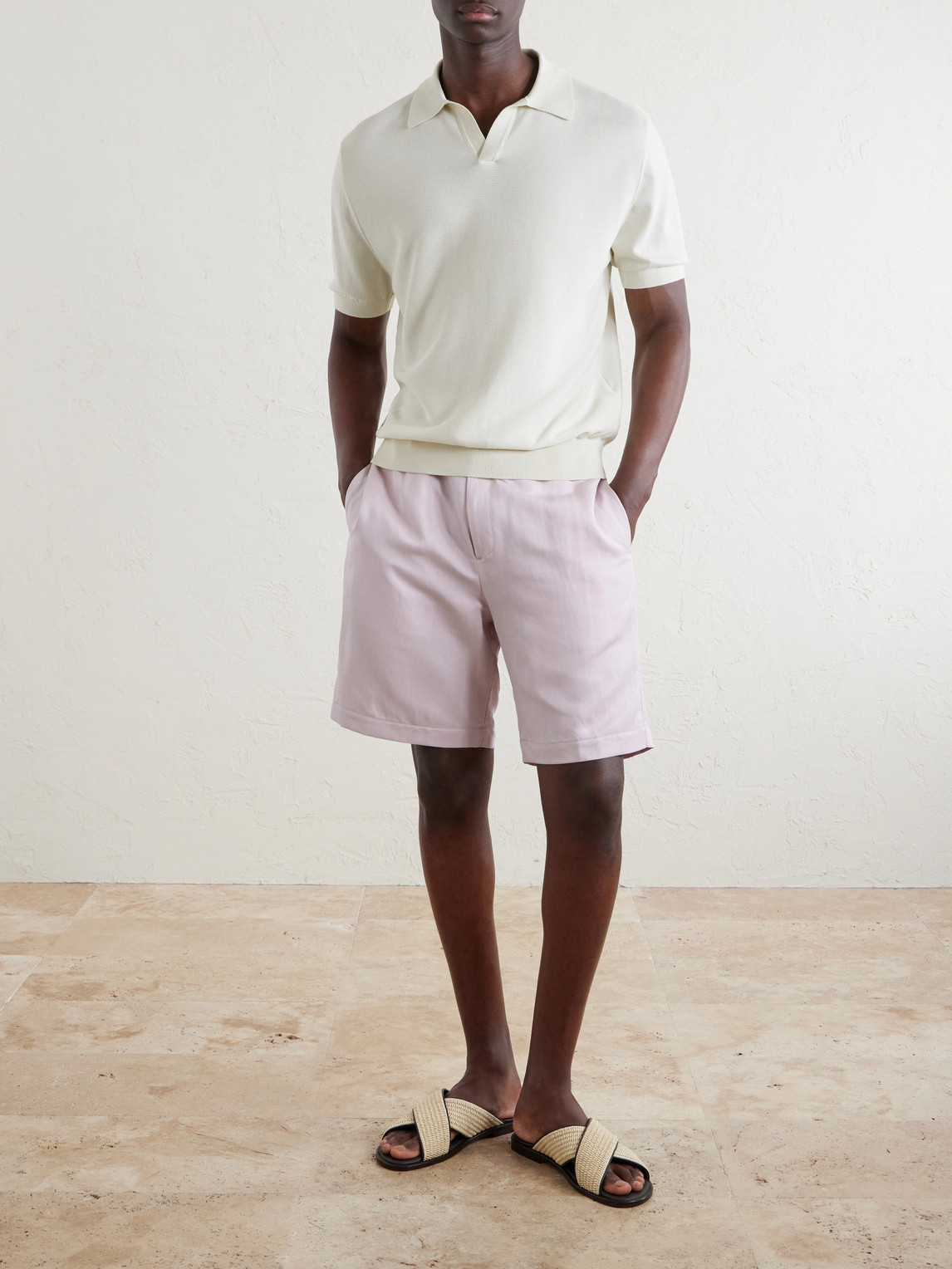 Canali Cotton And Silk-blend Polo Shirt In Neutral