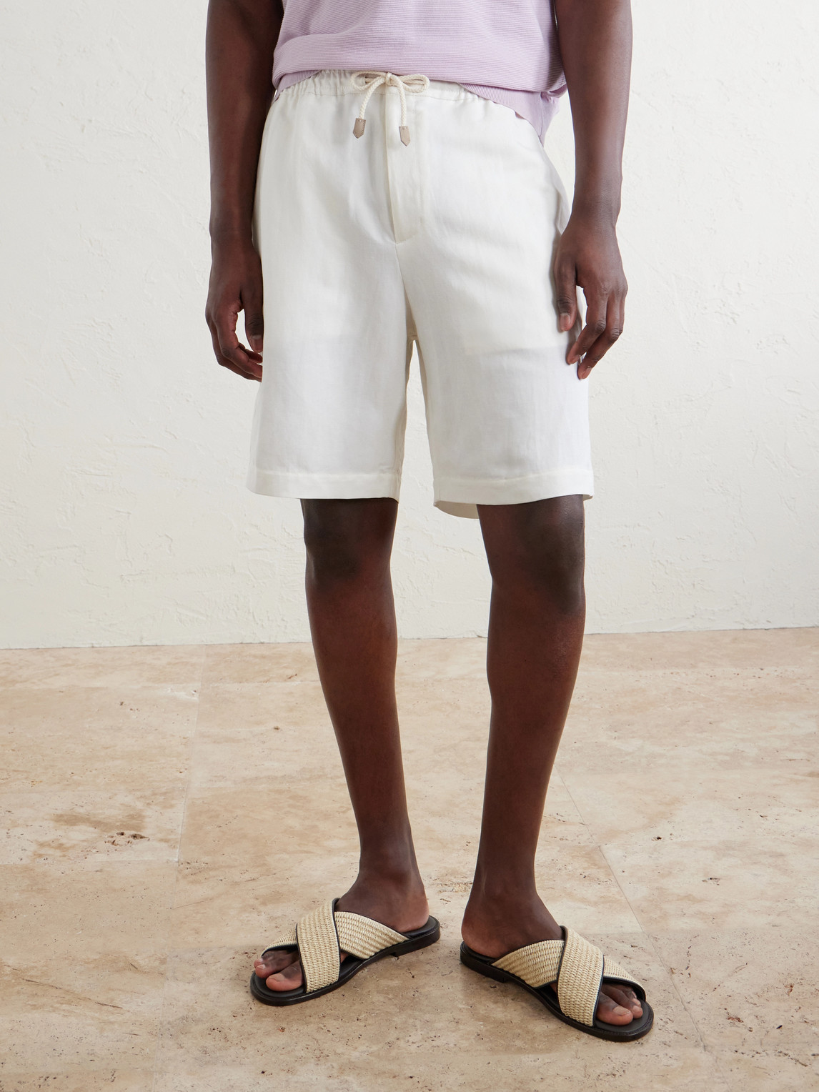 Canali Straight-leg Linen And Silk-blend Bermuda Shorts In White