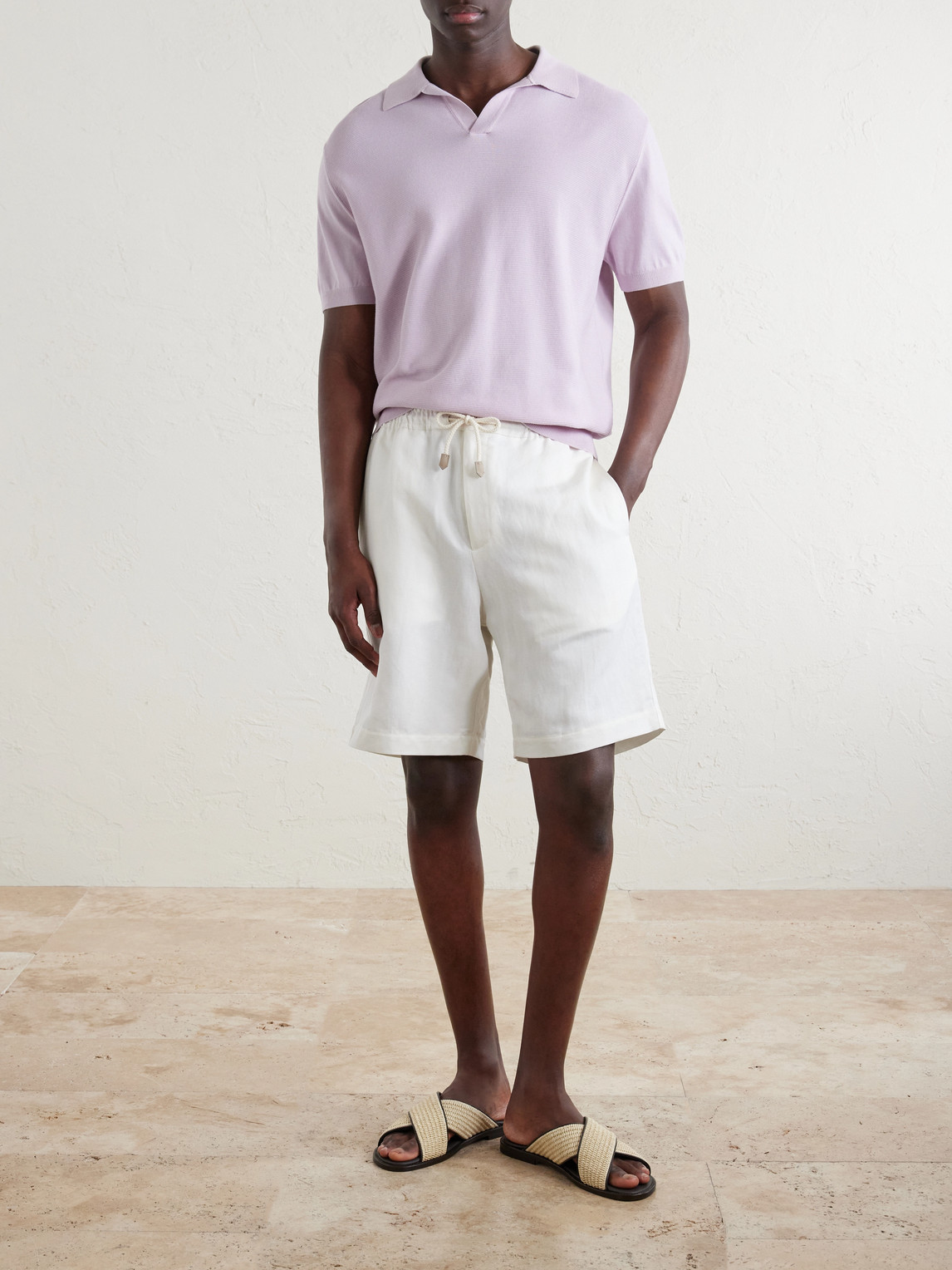 Canali Straight-leg Linen And Silk-blend Bermuda Shorts In White