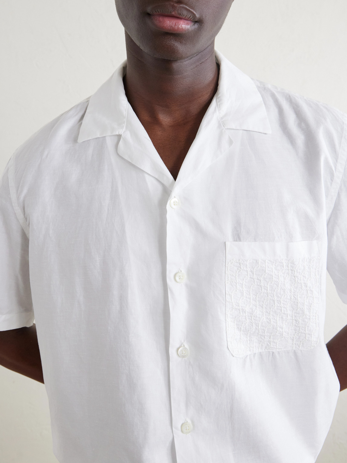 Camp-Collar Cotton And Linen-Blend Shirt