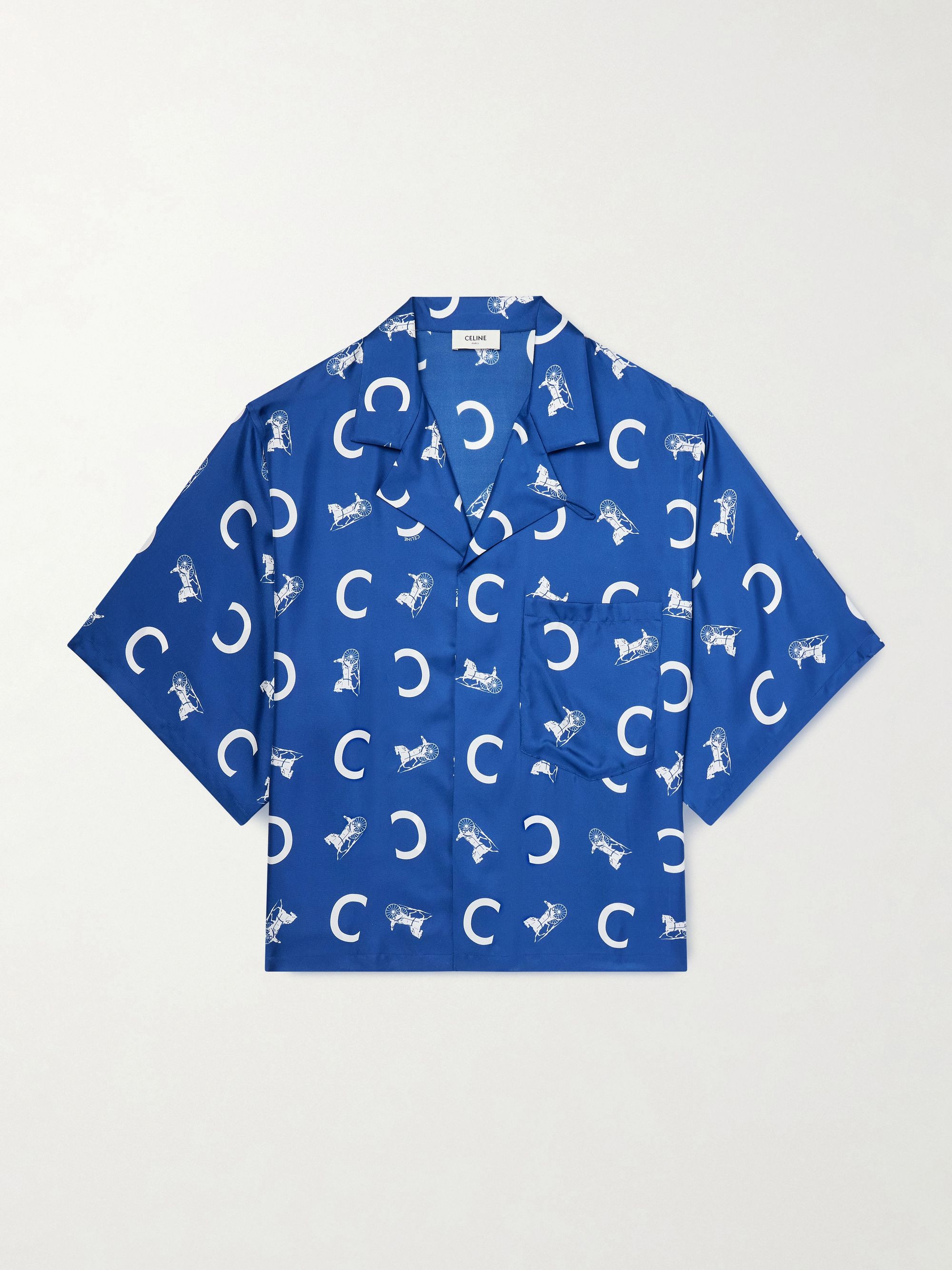CELINE Scout Camp-Collar Printed Silk-Twill Shirt