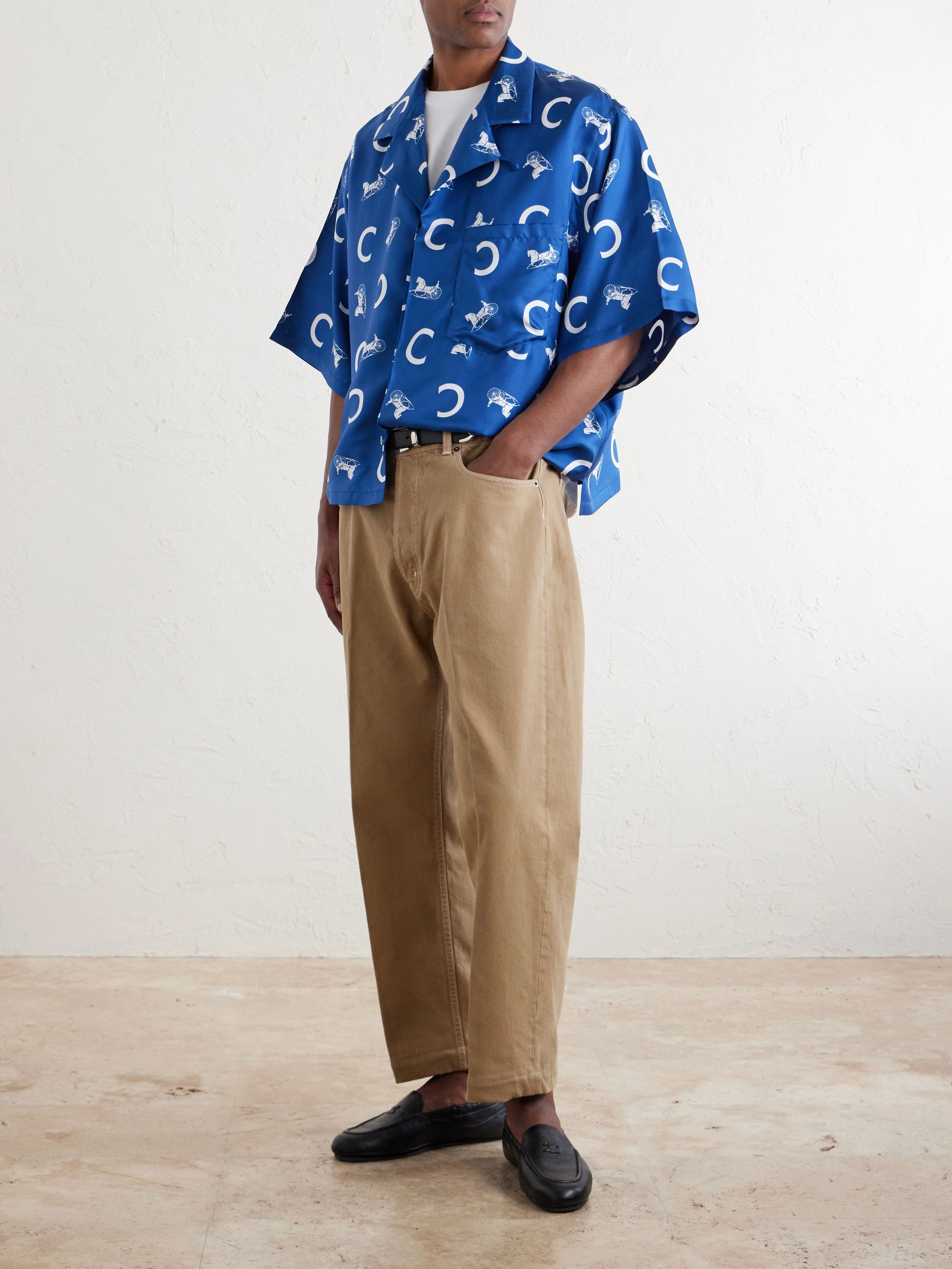 CELINE Scout Camp-Collar Printed Silk-Twill Shirt