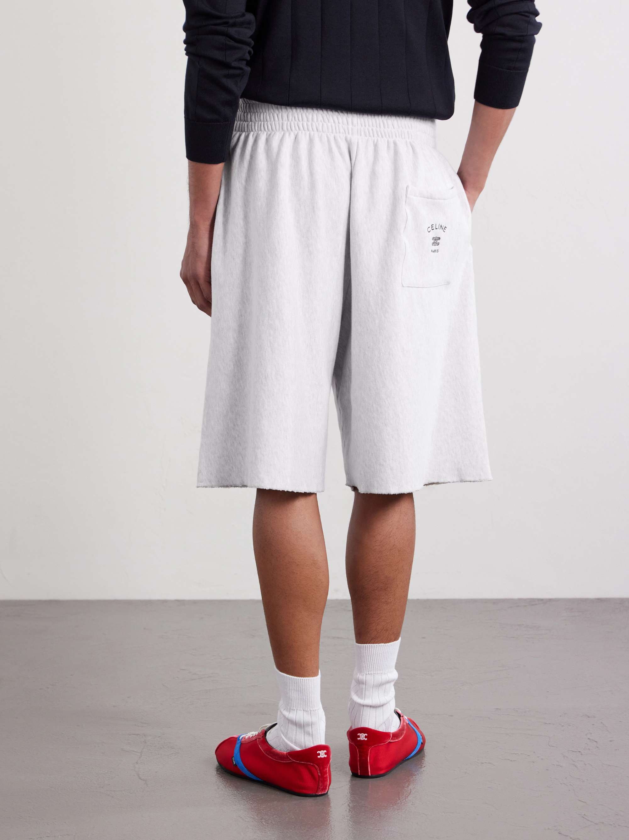 CELINE Straight-Leg Logo-Embroidered Cotton-Fleece Shorts for Men