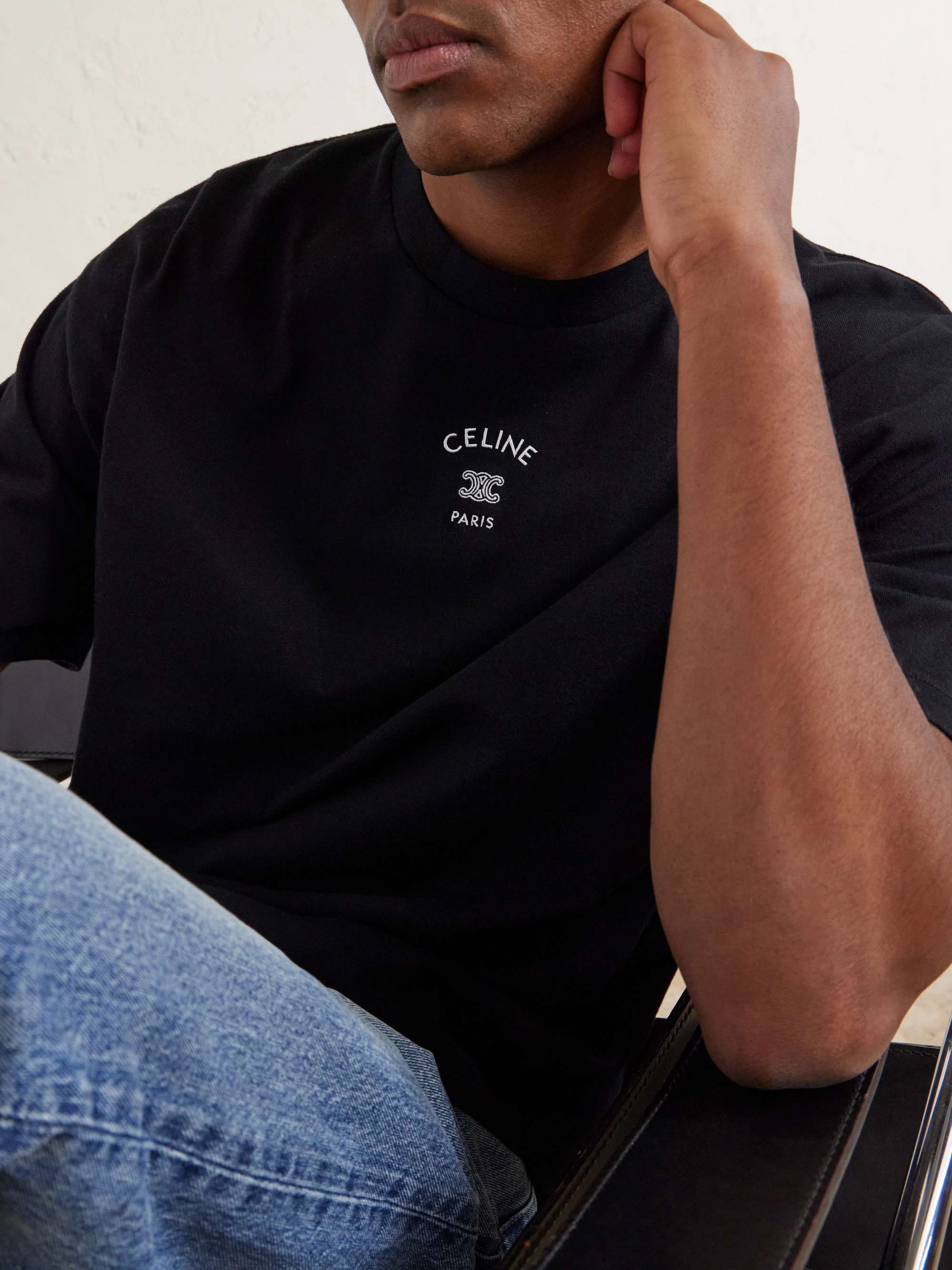 CELINE Logo-Embroidered Cotton-Jersey T-Shirt for Men | MR PORTER