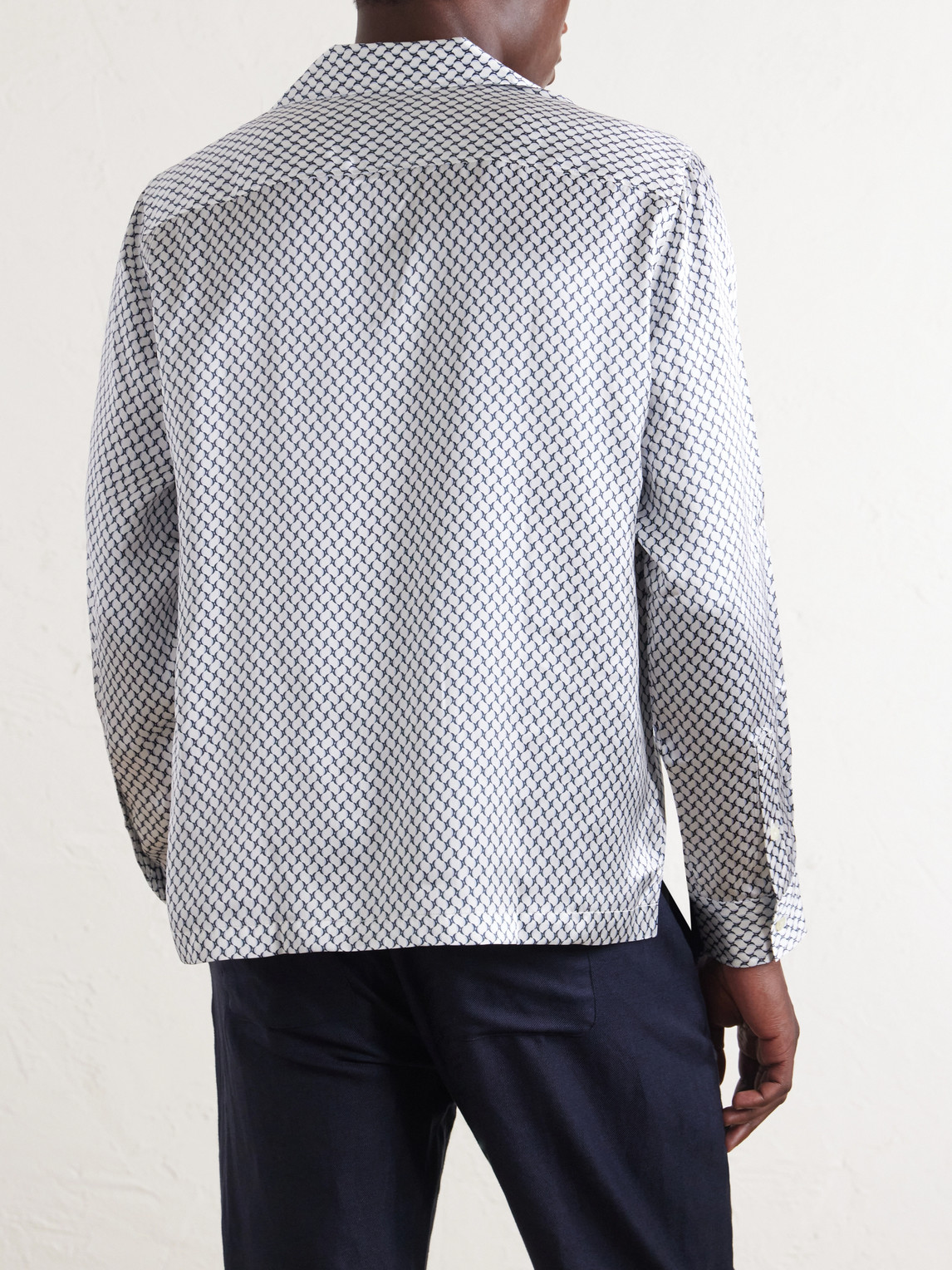 Safra Camp-Collar Printed Silk-Satin Shirt