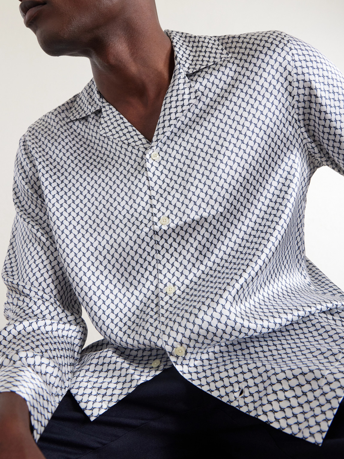 Safra Camp-Collar Printed Silk-Satin Shirt