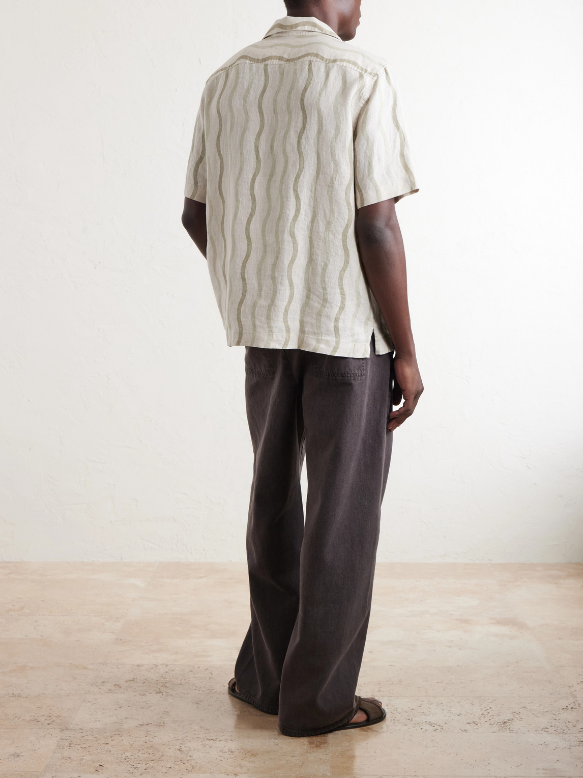 Roberto Camp-Collar Striped Linen