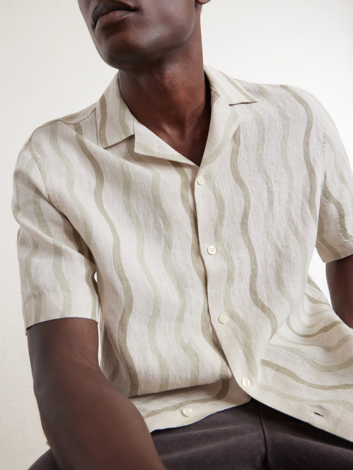 Roberto Camp-Collar Striped Linen