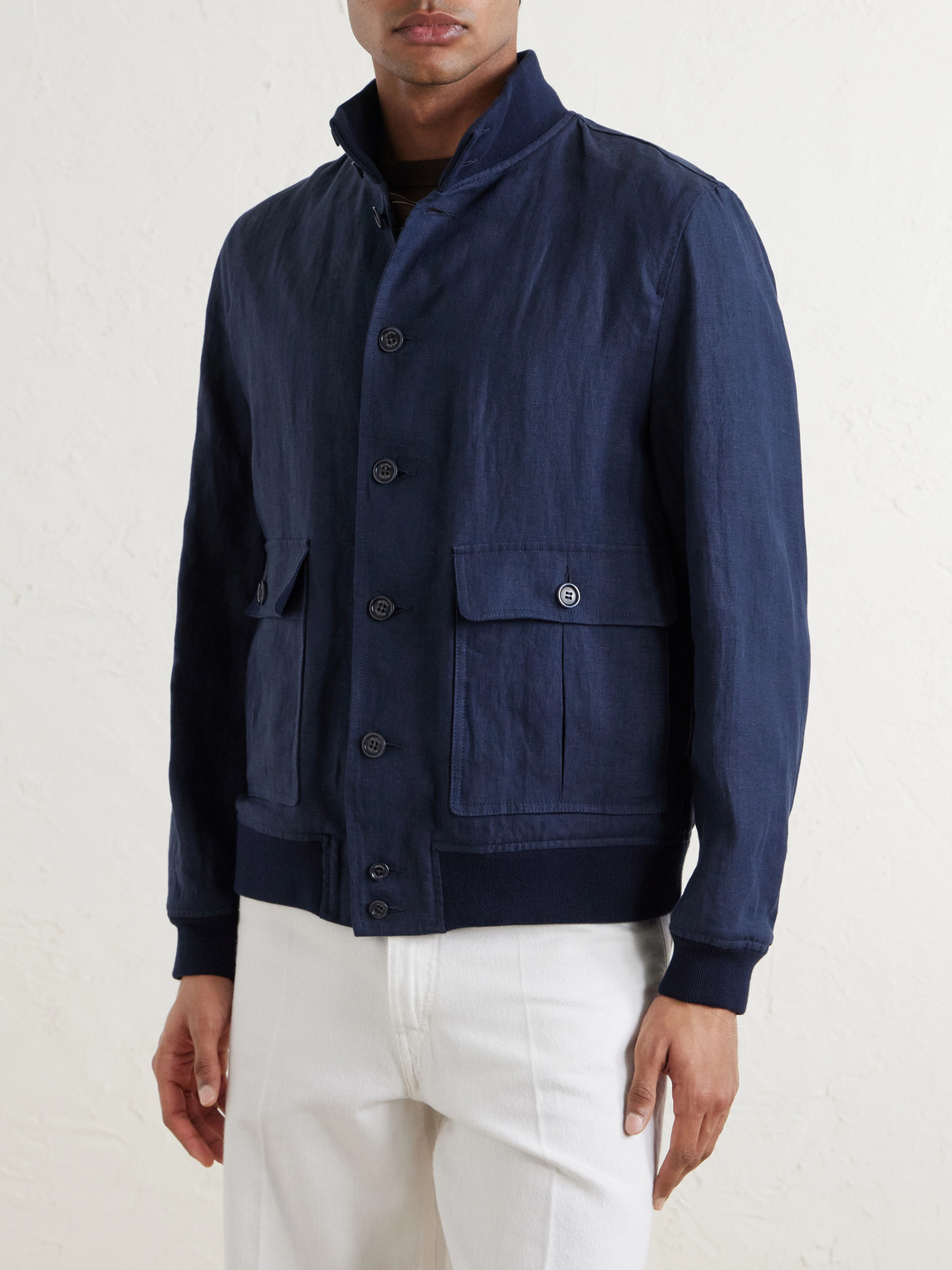  Valstar - Valstarino Linen Bomber Jacket - Men - Blue - It 46 