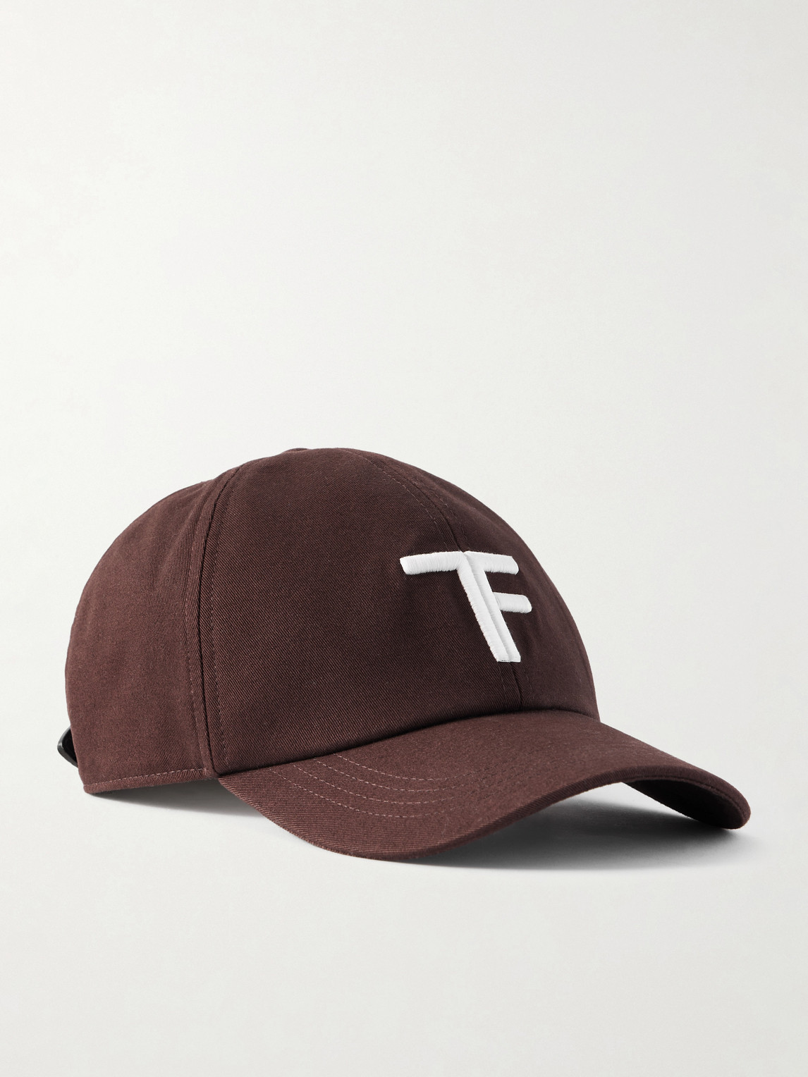 Tom Ford Leather-trimmed Logo-embroidered Cotton-twill Baseball Cap In Brown