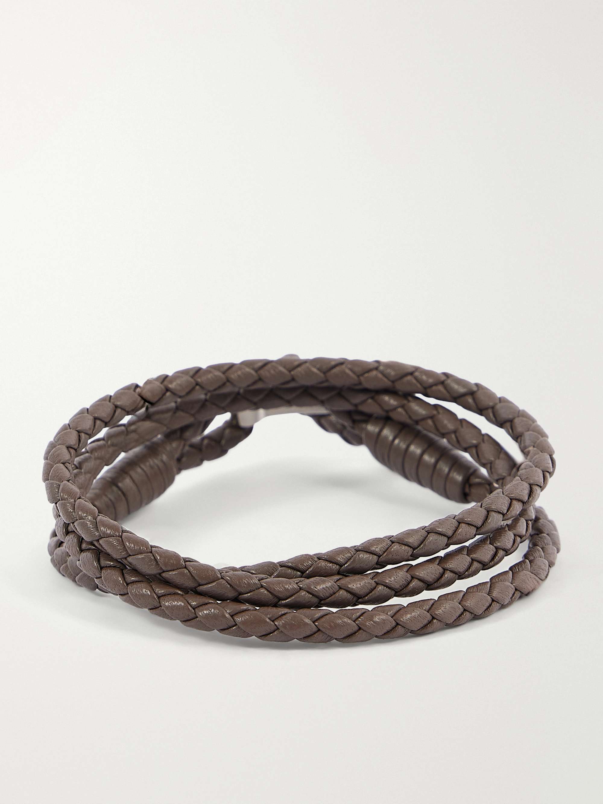 TOM FORD Woven Leather and Silver-Tone Wrap Bracelet