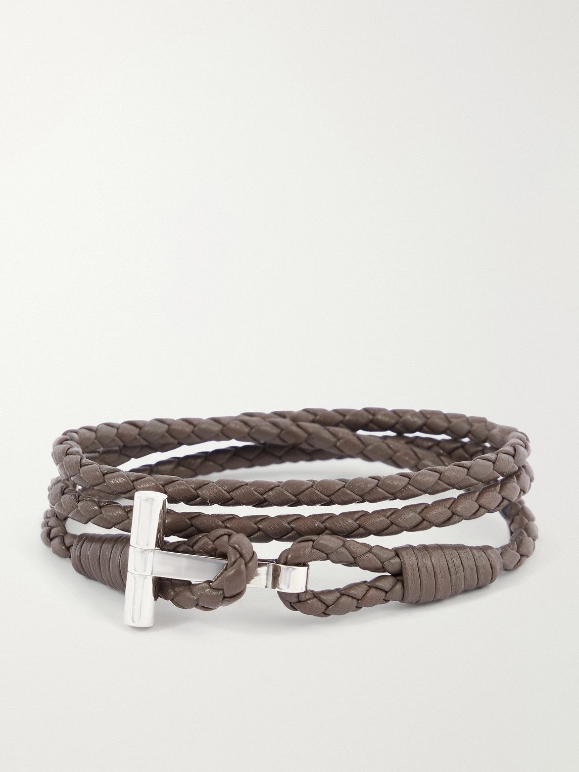 Woven Leather and Silver-Tone Wrap Bracelet