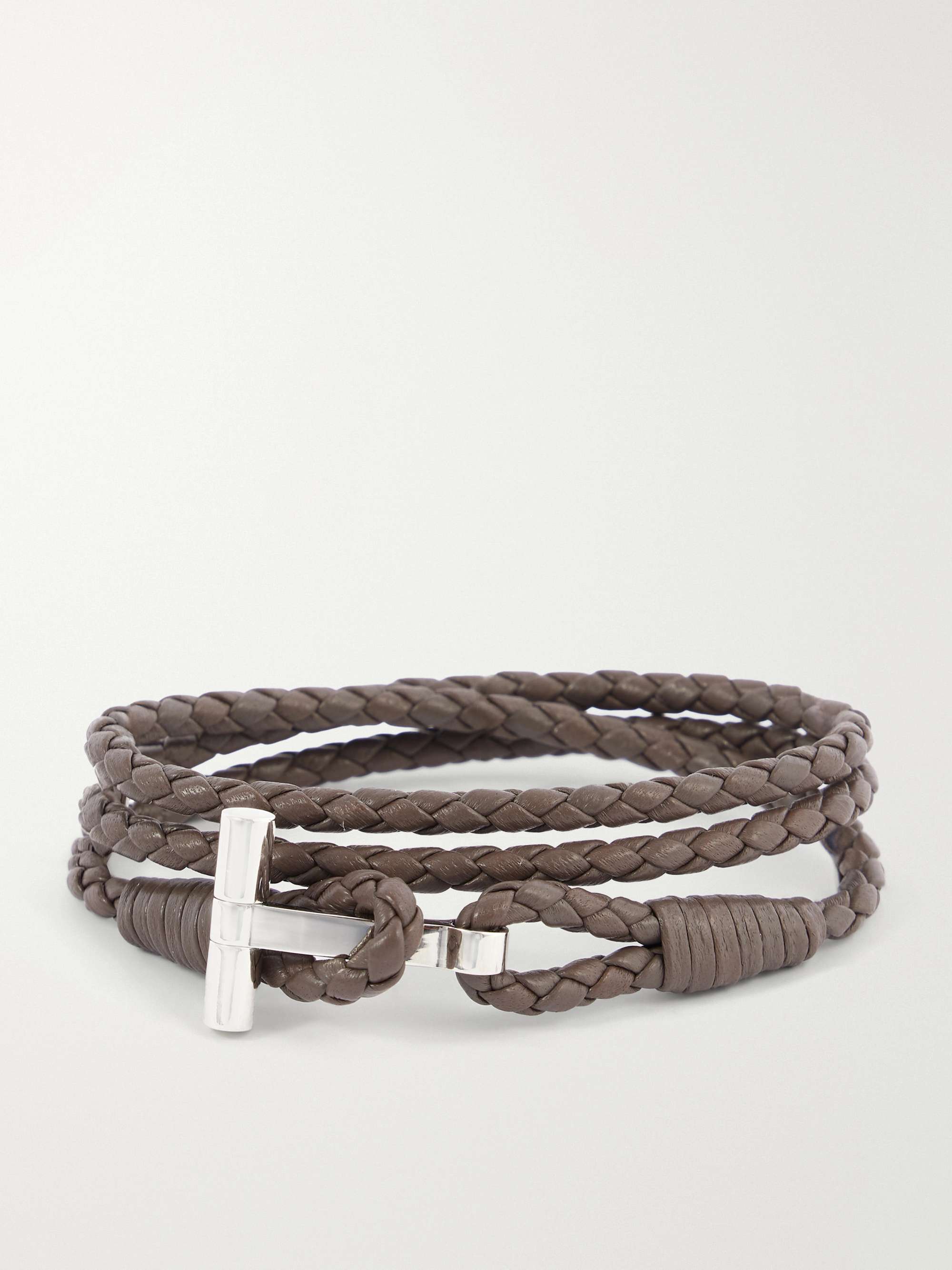 TOM FORD Woven Leather and Silver-Tone Wrap Bracelet