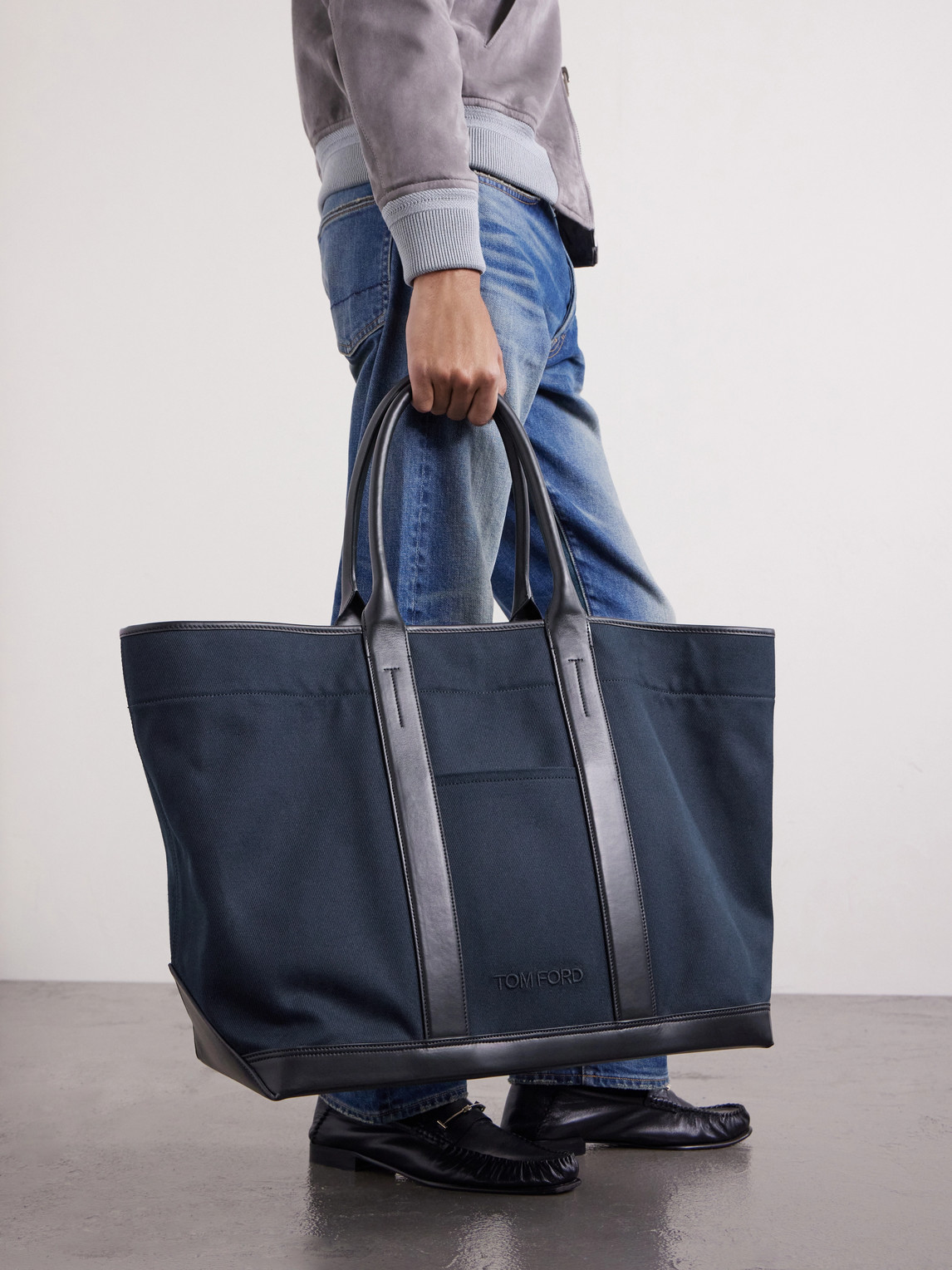 Leather-Trimmed Canvas Weekend Bag