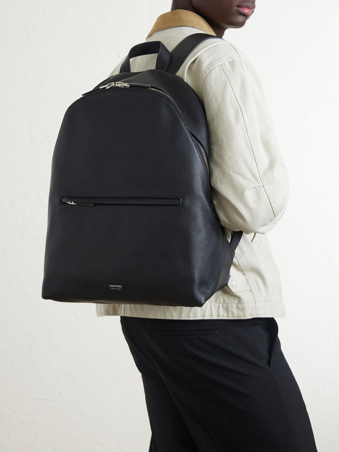 Tom Ford Full-grain Leather Backpack In Black