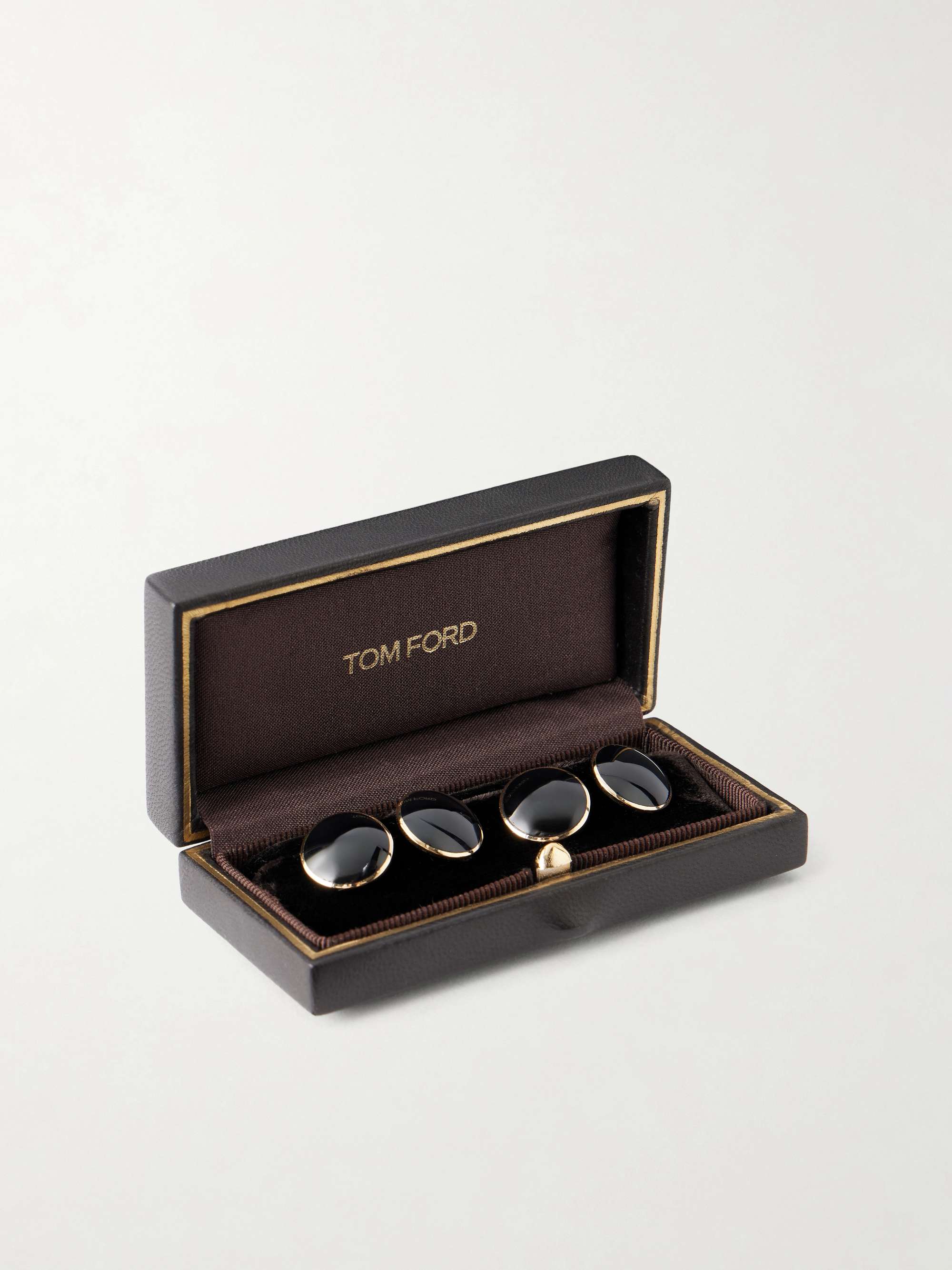 TOM FORD 18Kt Yellow Gold Onyx Round Cufflinks for Men | MR PORTER