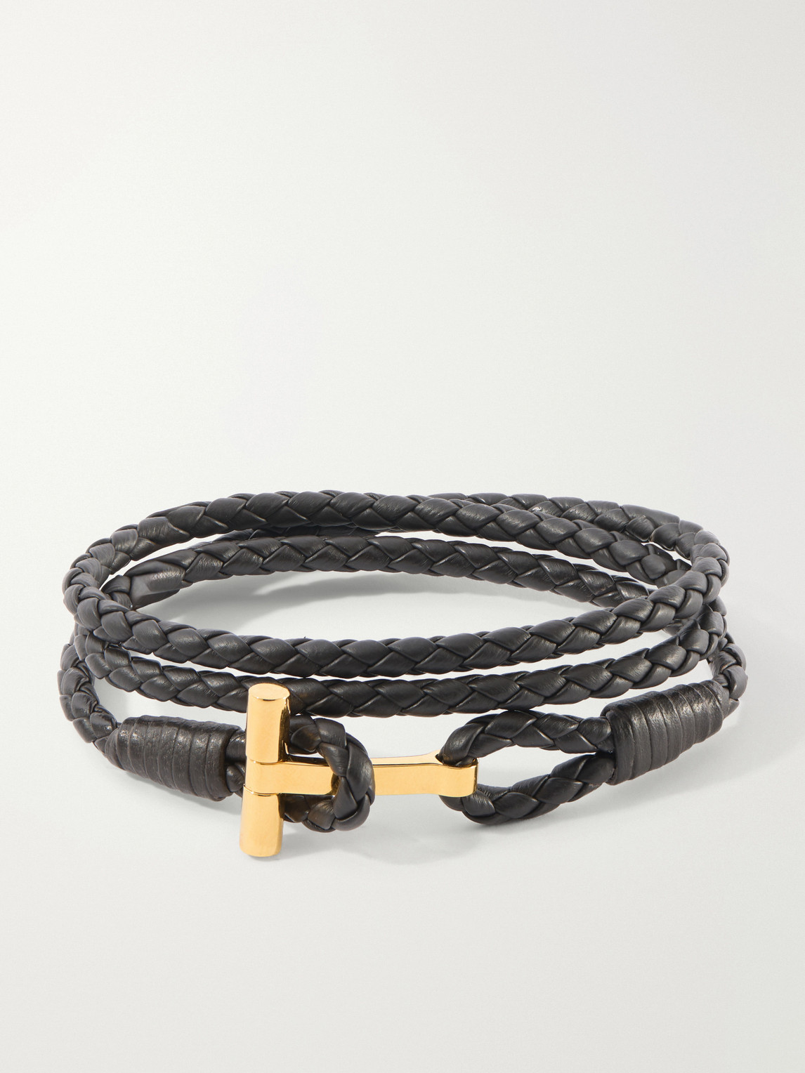 Braided Leather and Gold-Plated Wrap Bracelet