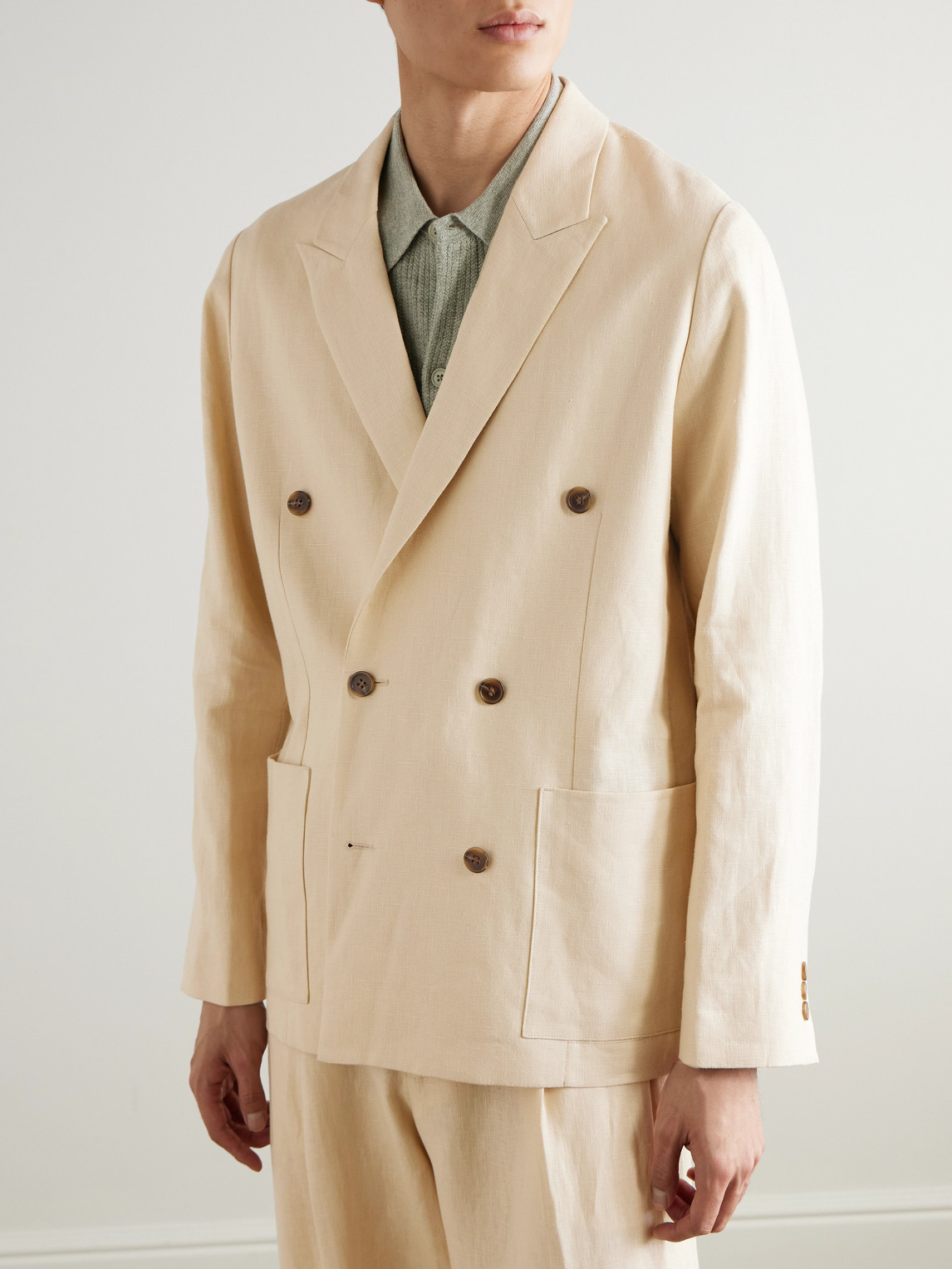 Jordin 1454 Double-Breasted Linen Woven Blazer
