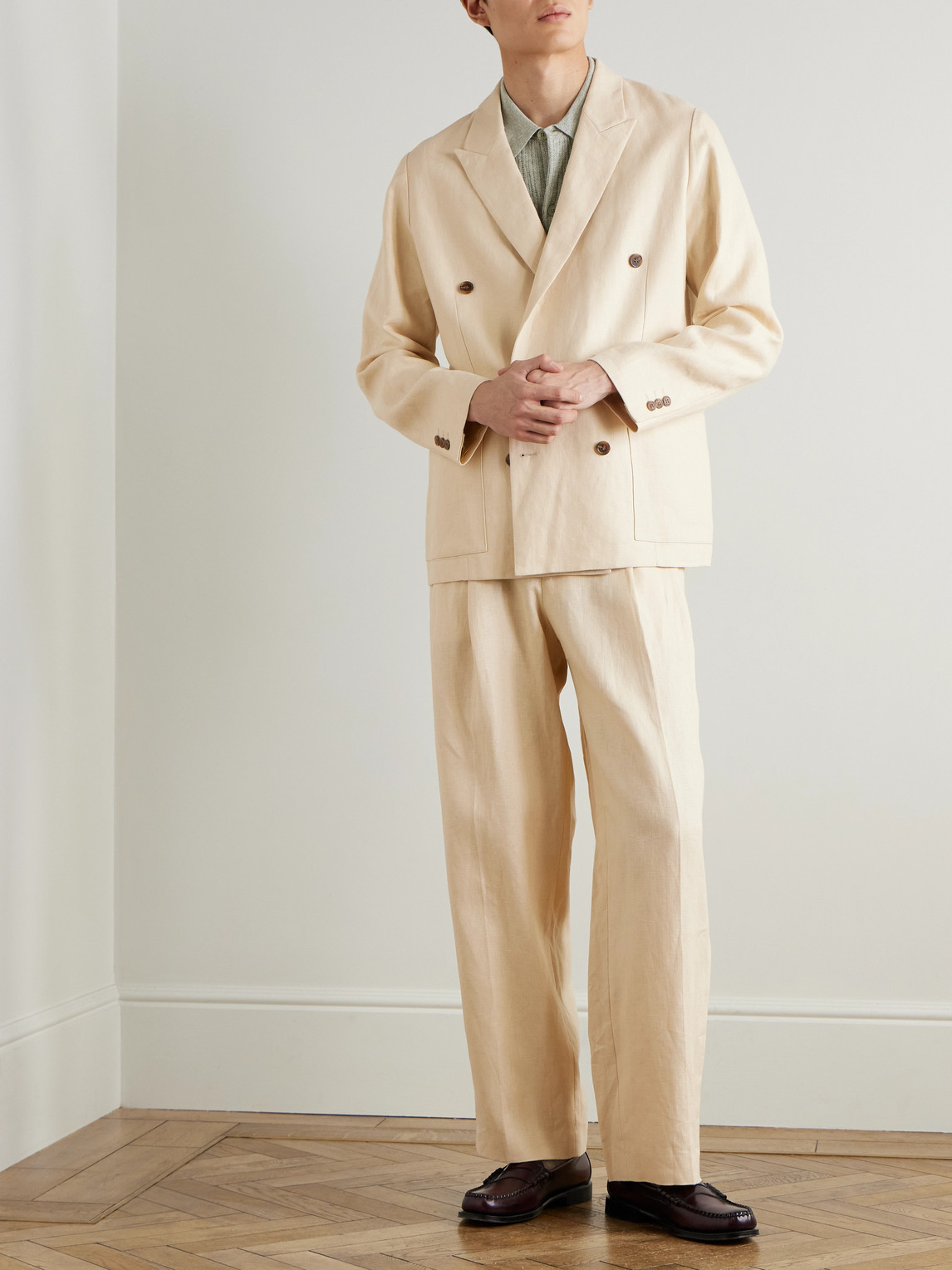 Jordin 1454 Double-Breasted Linen Woven Blazer