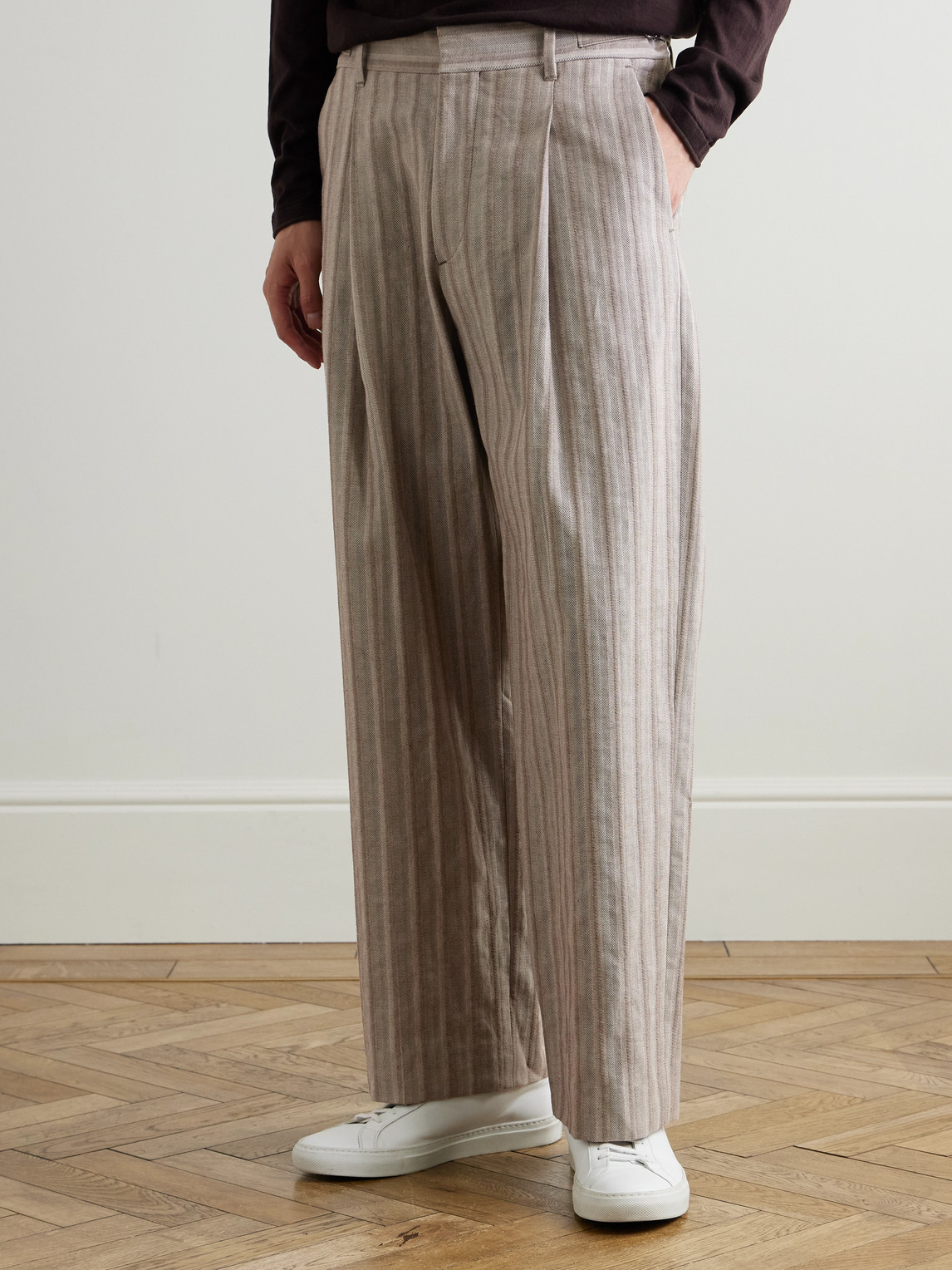  Nn07 - Kay 10058 Wide-leg Pleated Herringbone Organic Cotton-blend Suit Trousers - Men - Brown - Uk/us 28 