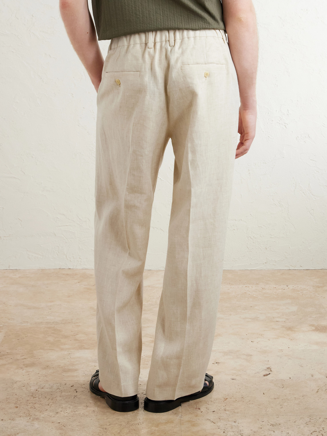 Kay 1454 Straight-Leg Pleated Linen Trousers