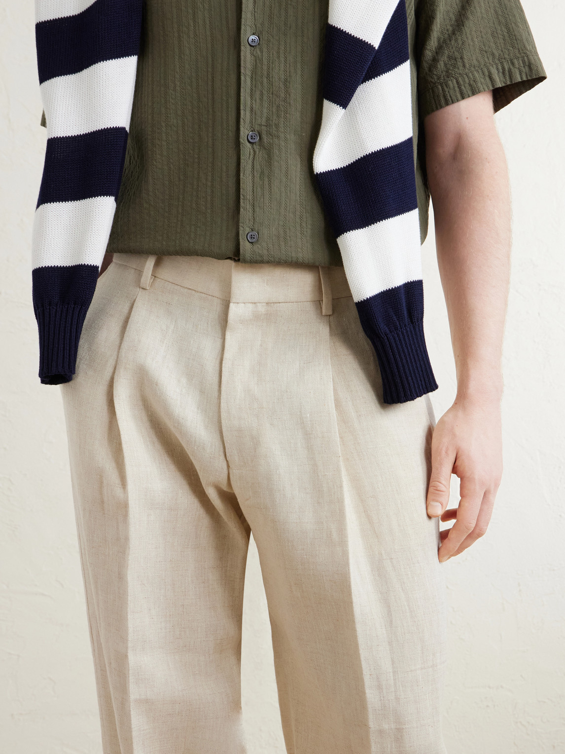 Kay 1454 Straight-Leg Pleated Linen Trousers