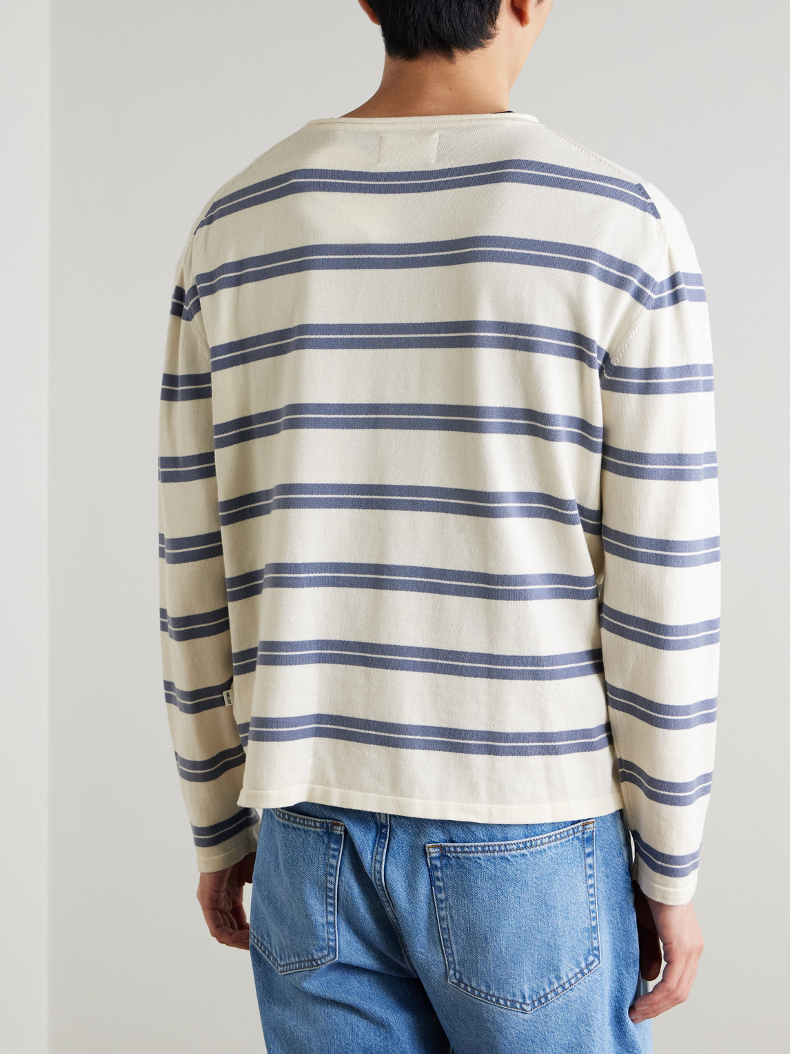  Nn07 - Sailor Crew 60019 Striped Organic Cotton-jersey Sweater - Men - Blue - M 