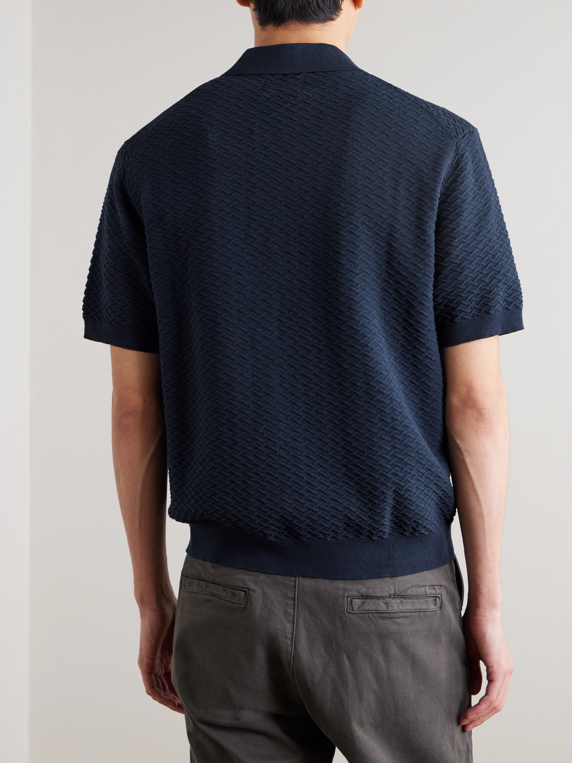 Gustav 600160 Textured Organic Cotton Zip-Up Polo Shirt