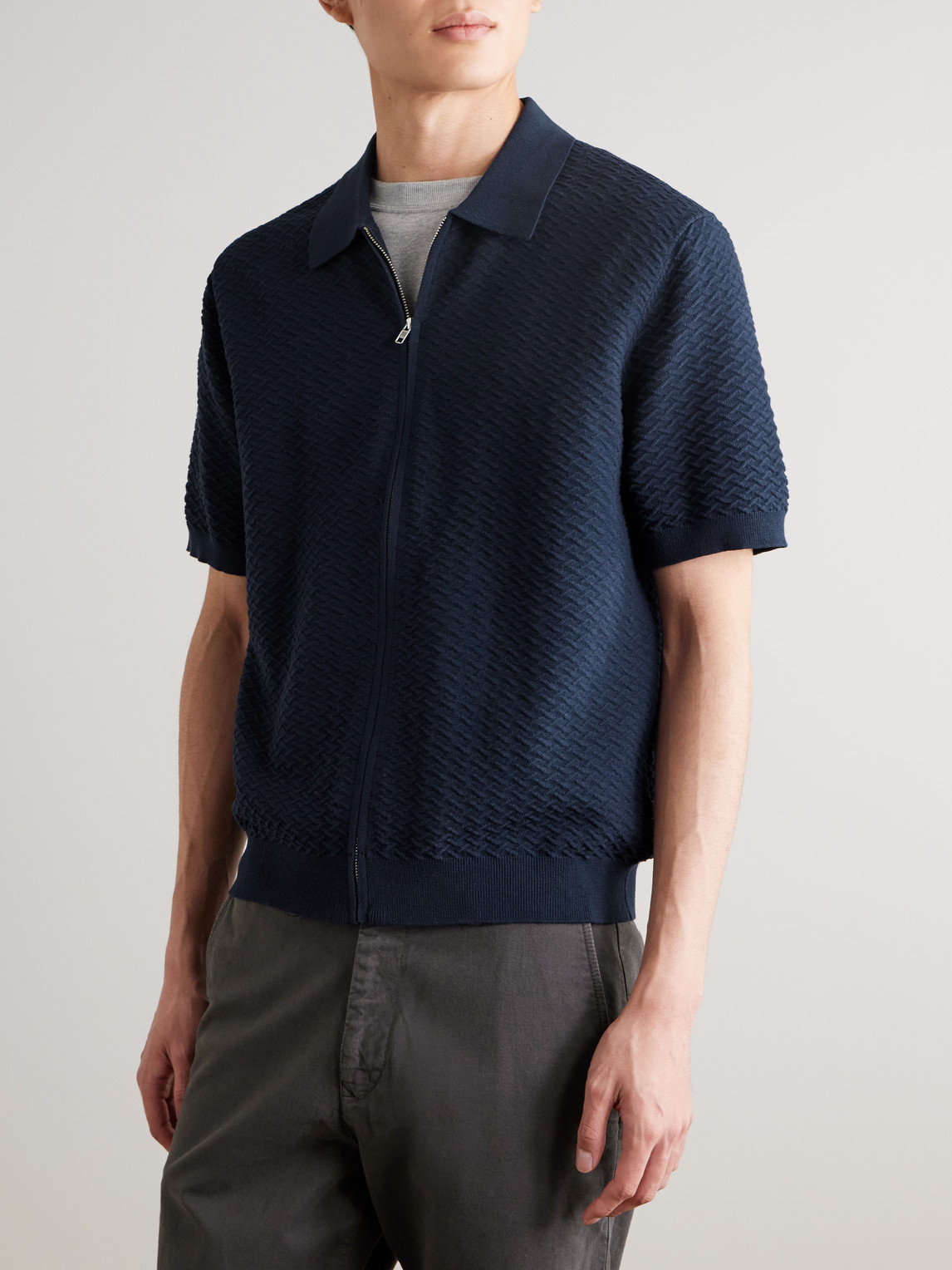 Gustav 600160 Textured Organic Cotton Zip-Up Polo Shirt