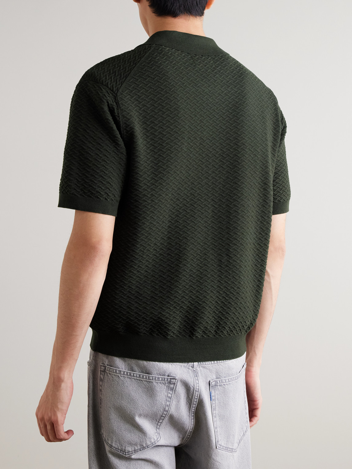Gustav 600160 Textured Organic Cotton Zip-Up Polo Shirt
