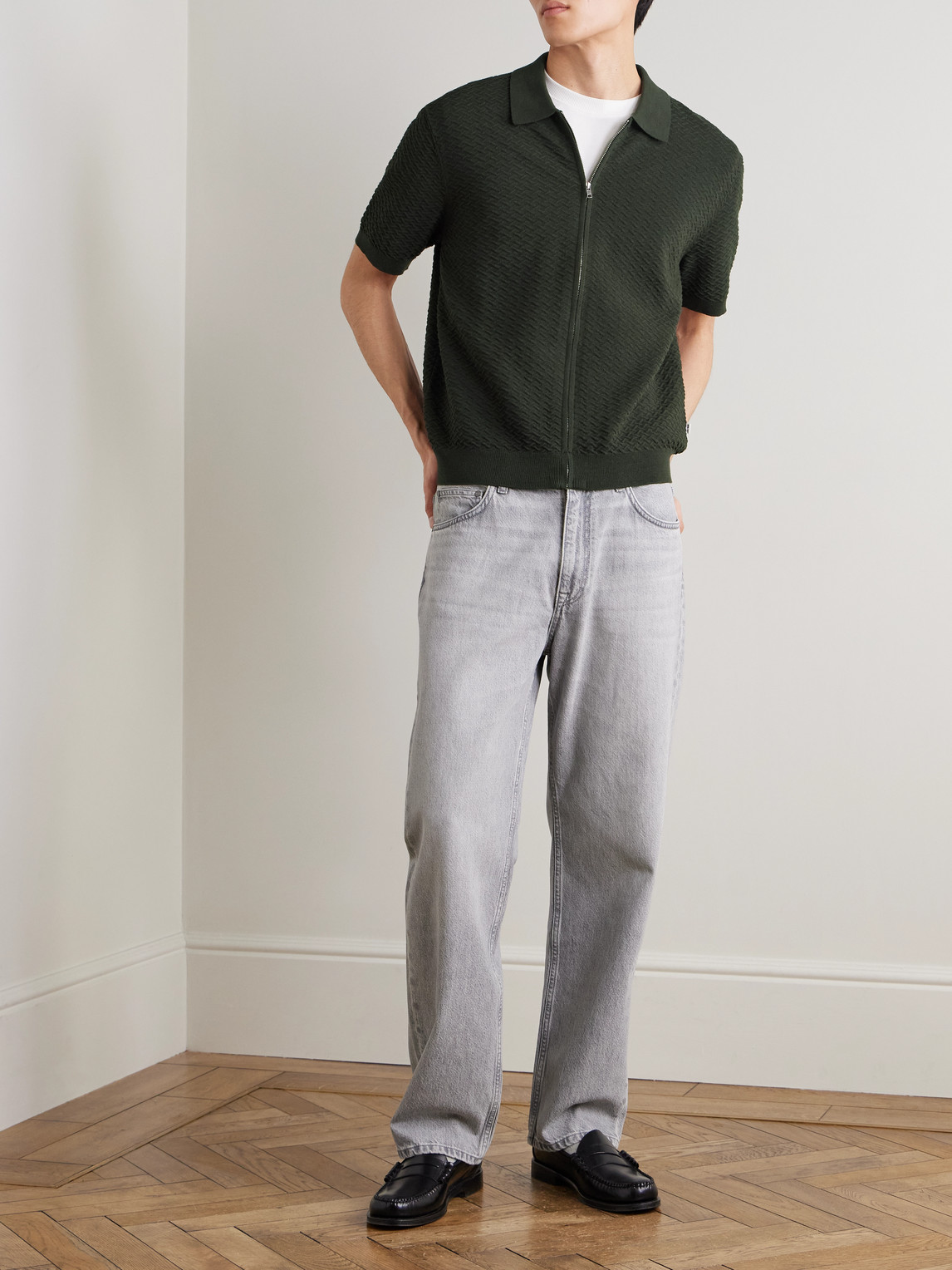 Gustav 600160 Textured Organic Cotton Zip-Up Polo Shirt