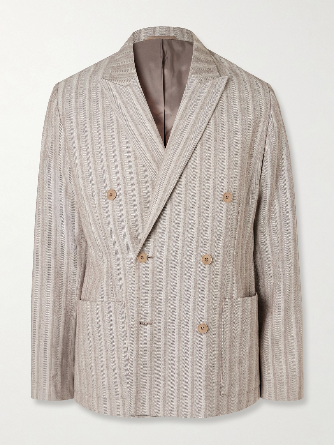 Nn07 Jordin 10058 Double-breasted Striped Cotton-blend Herringbone Blazer In Brown