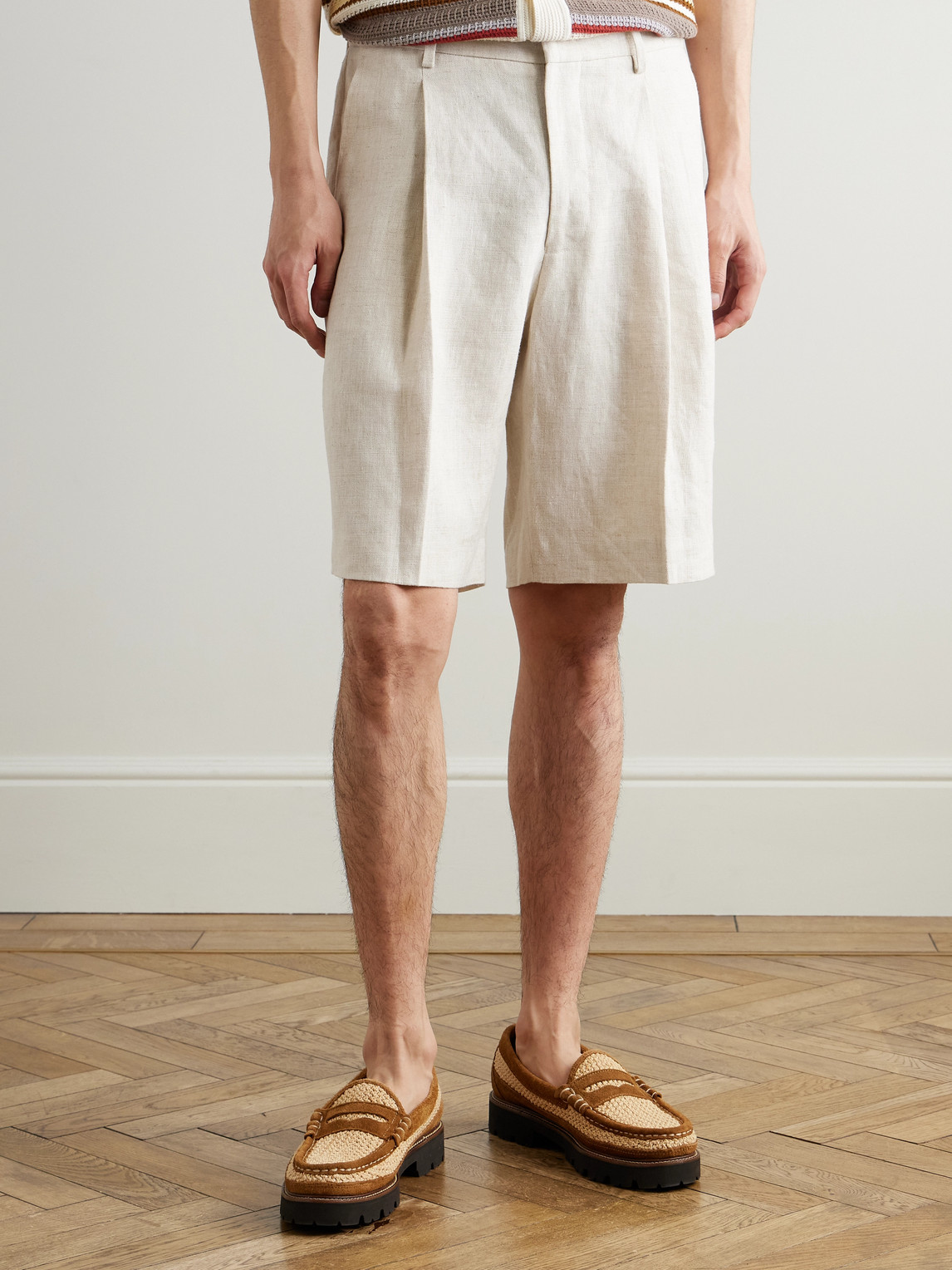  Nn07 - Kay 1454 Straight-leg Pleated Linen Shorts - Men - Neutrals - Uk/us 28 