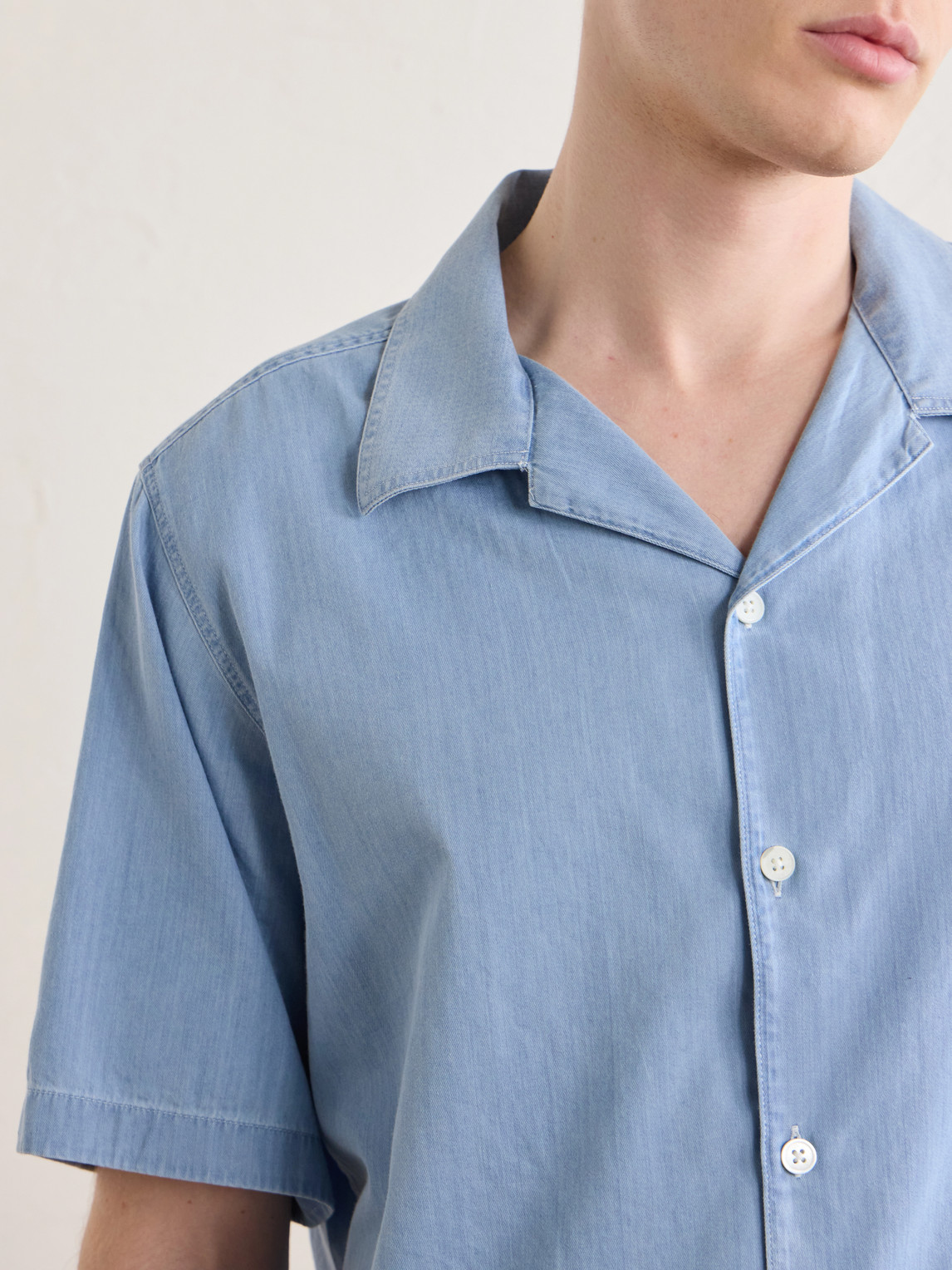 Julio Ss 5765 Camp-Collar Cotton Chambray Shirt