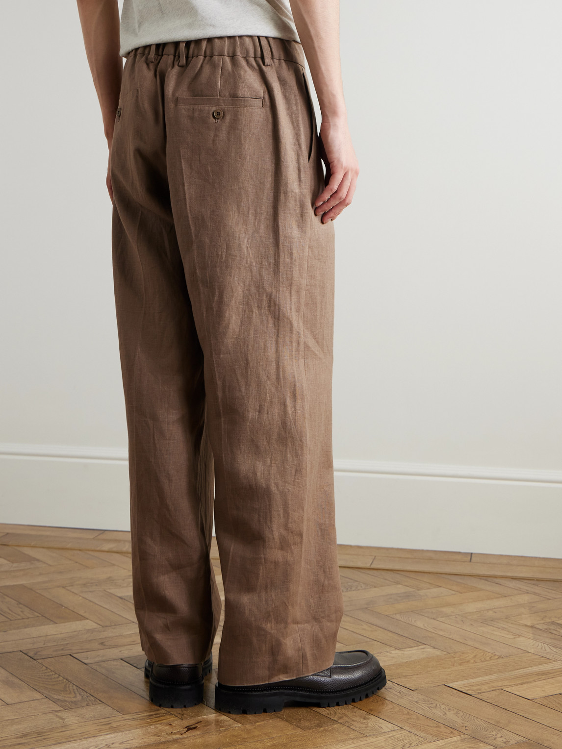 Kay 1454 Straight-Leg Pleated Linen Trousers