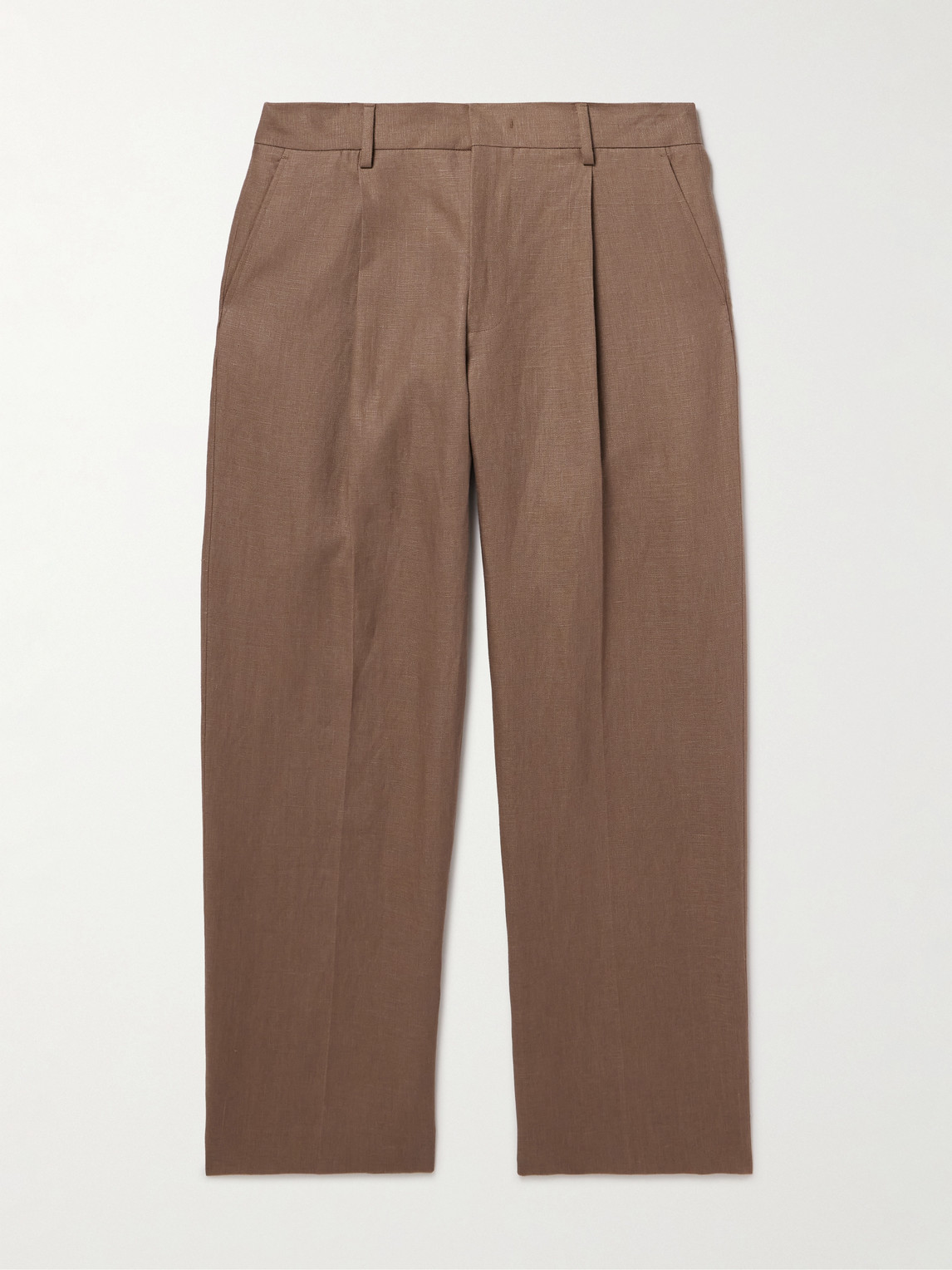 Nn07 Kay 1454 Straight-leg Pleated Linen Trousers In Brown