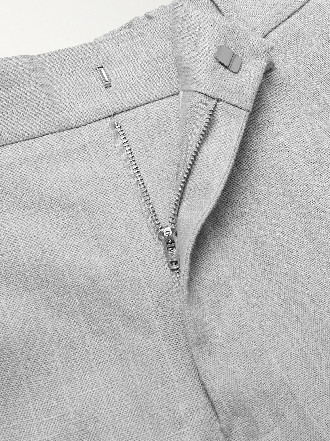 Kay 1455 Straight-Leg Pleated Pinstriped Linen Trousers