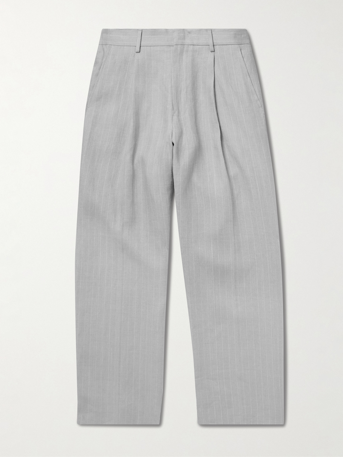 Nn07 Kay 1455 Straight-leg Pleated Pinstriped Linen Trousers In Gray