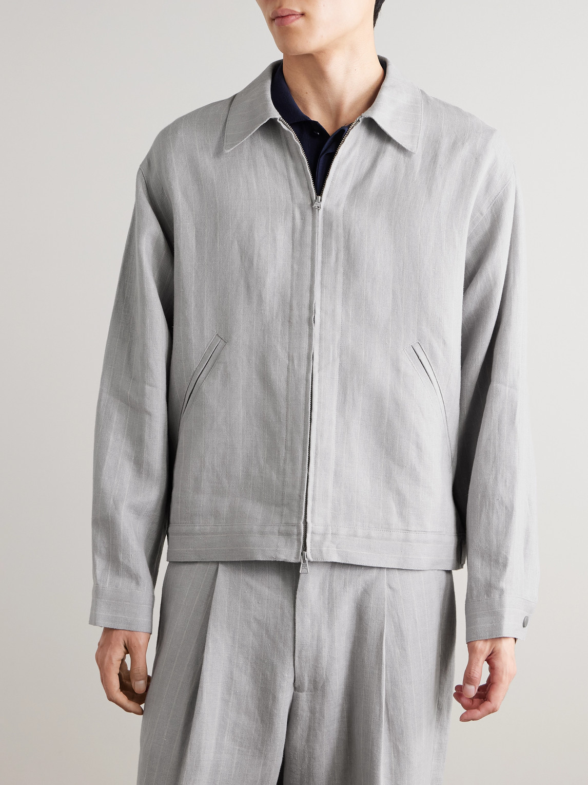 Petrus 1455 Oversized Pinstriped Linen Blouson Jacket