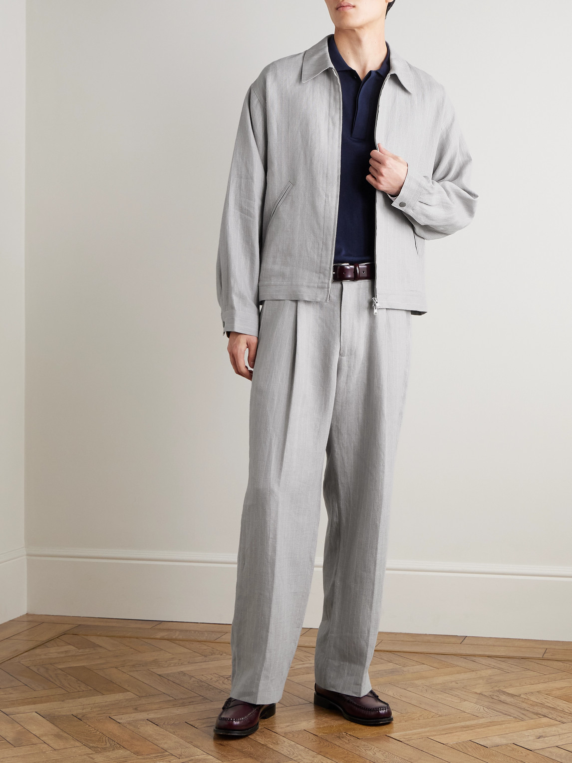 Petrus 1455 Oversized Pinstriped Linen Blouson Jacket