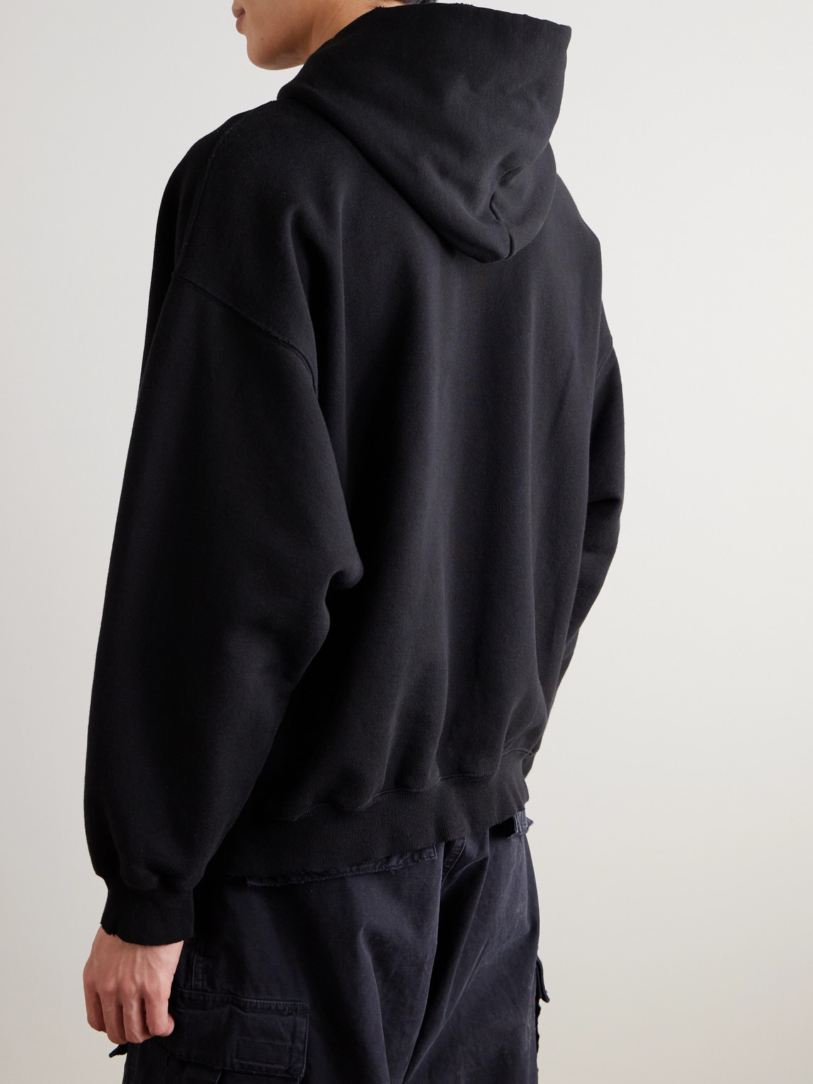 Paris Thunderstorm Distressed Logo-Print Cotton-Jersey Hoodie