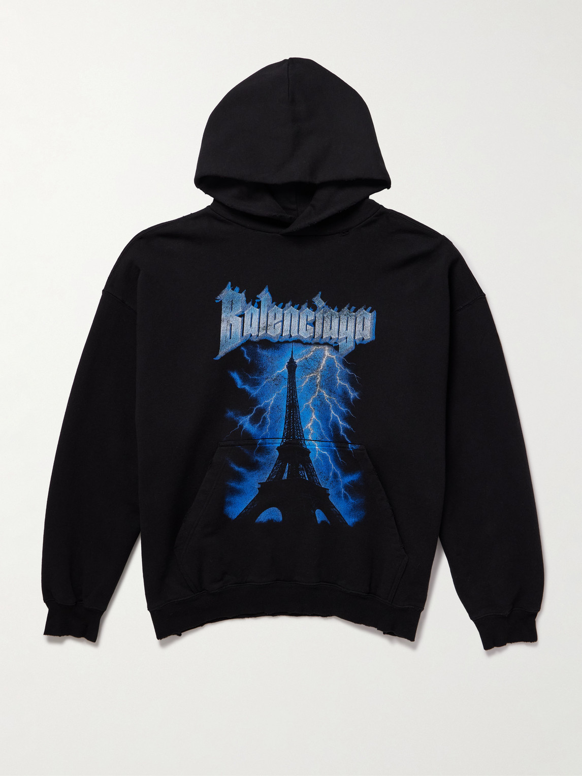 Paris Thunderstorm Distressed Logo-Print Cotton-Jersey Hoodie