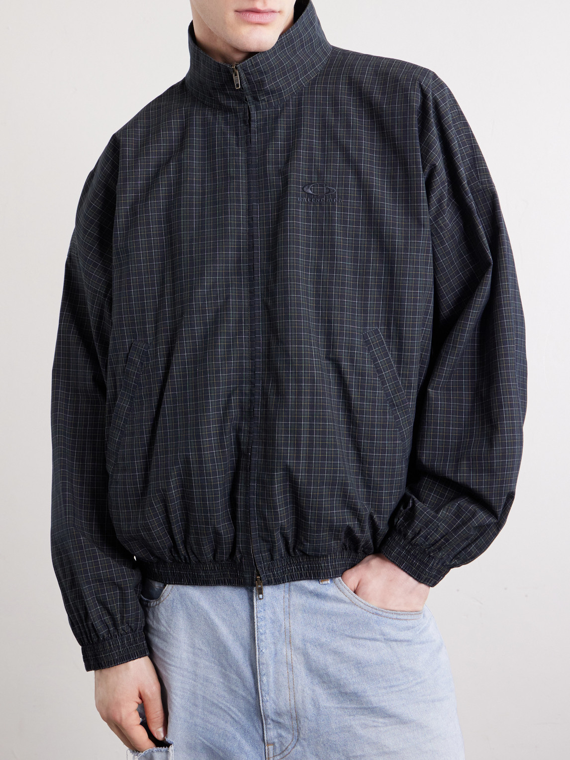  Balenciaga - Logo-embroidered Checked Cotton Jacket - Men - Blue - Fr 46 