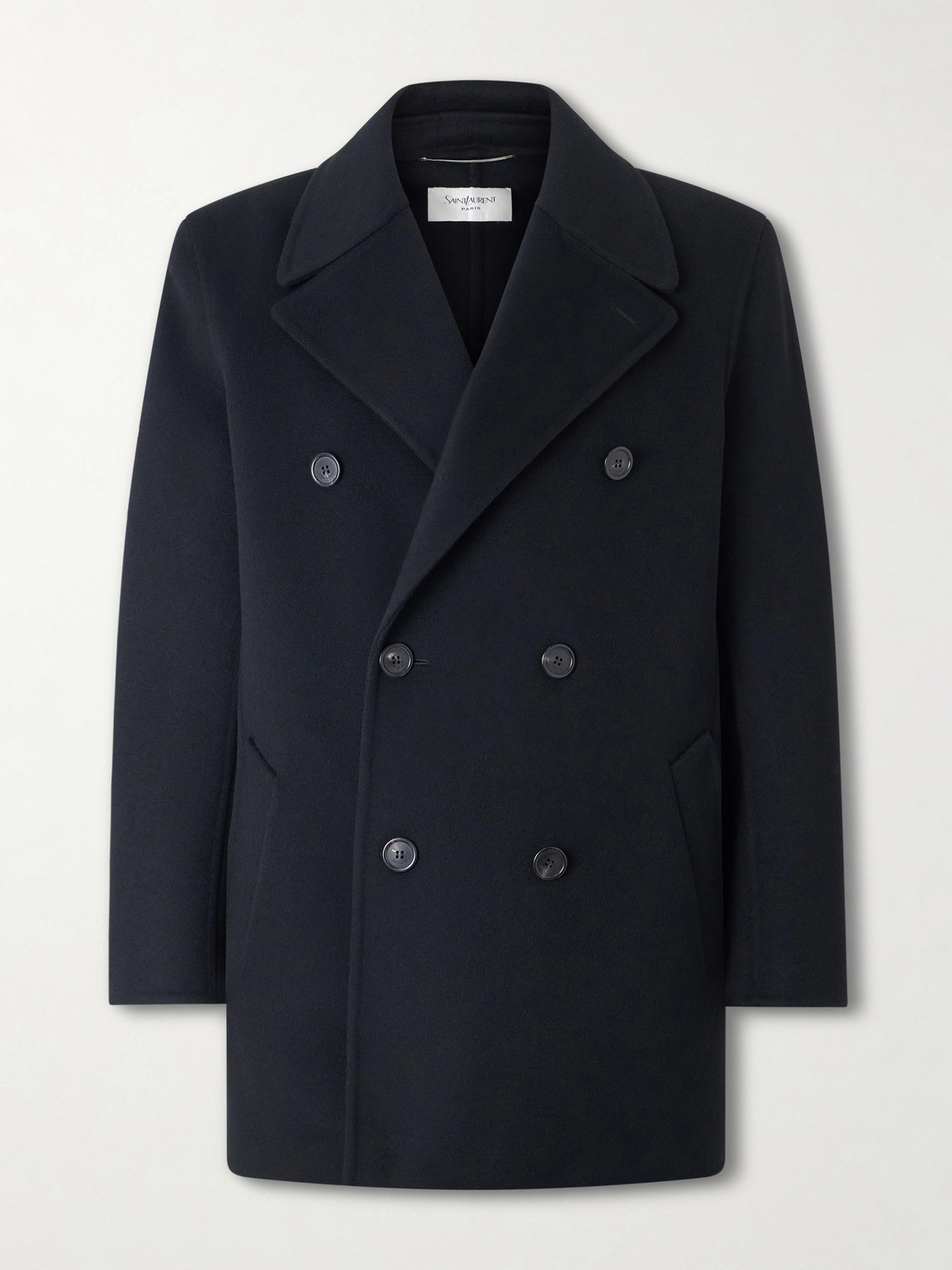 Saint Laurent Double-breasted Wool Pea Coat In Blue